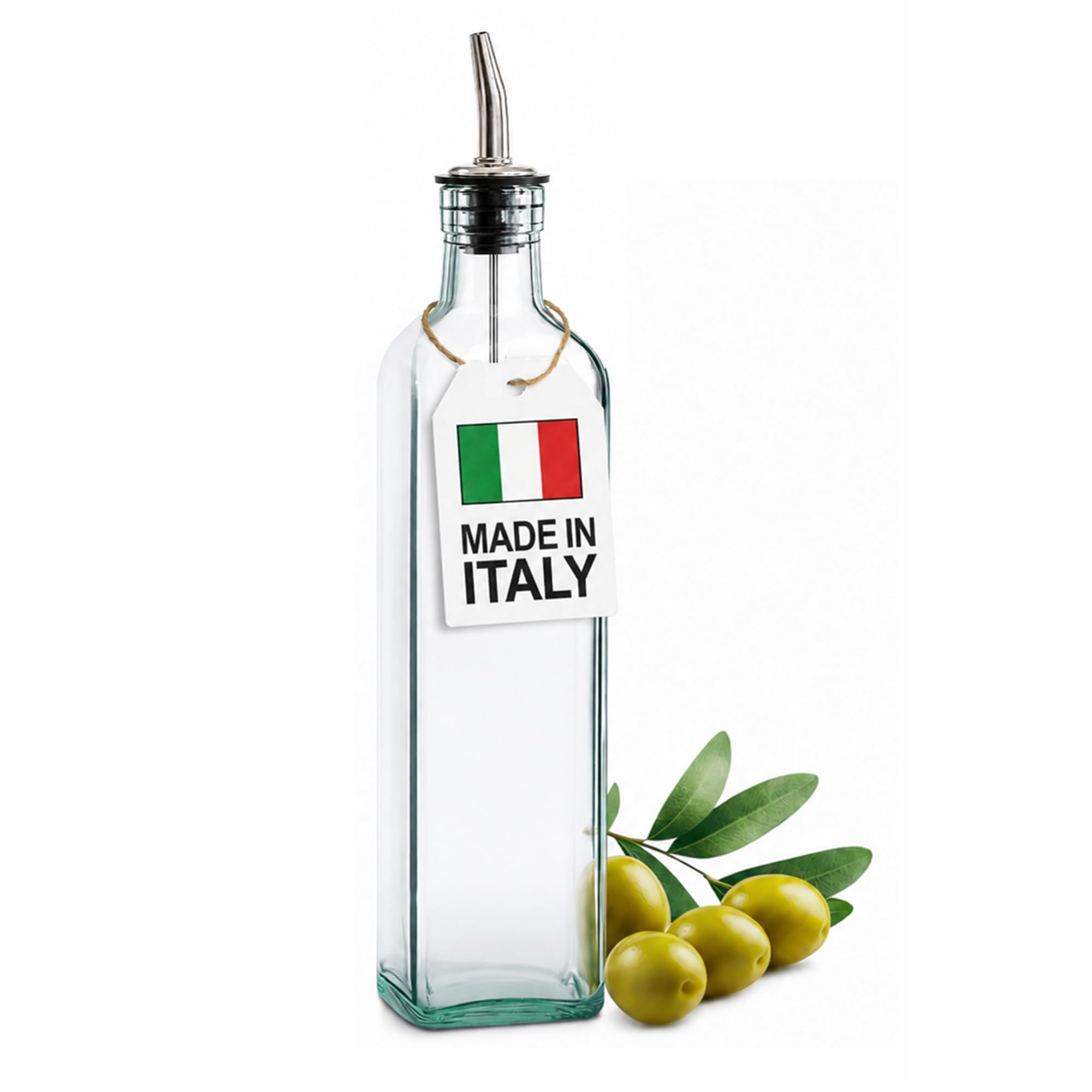 Aceitero y vinagrero italiano de vidrio, de 470 ml, dispensador de aceite de oliva con boquilla de acero inoxidable