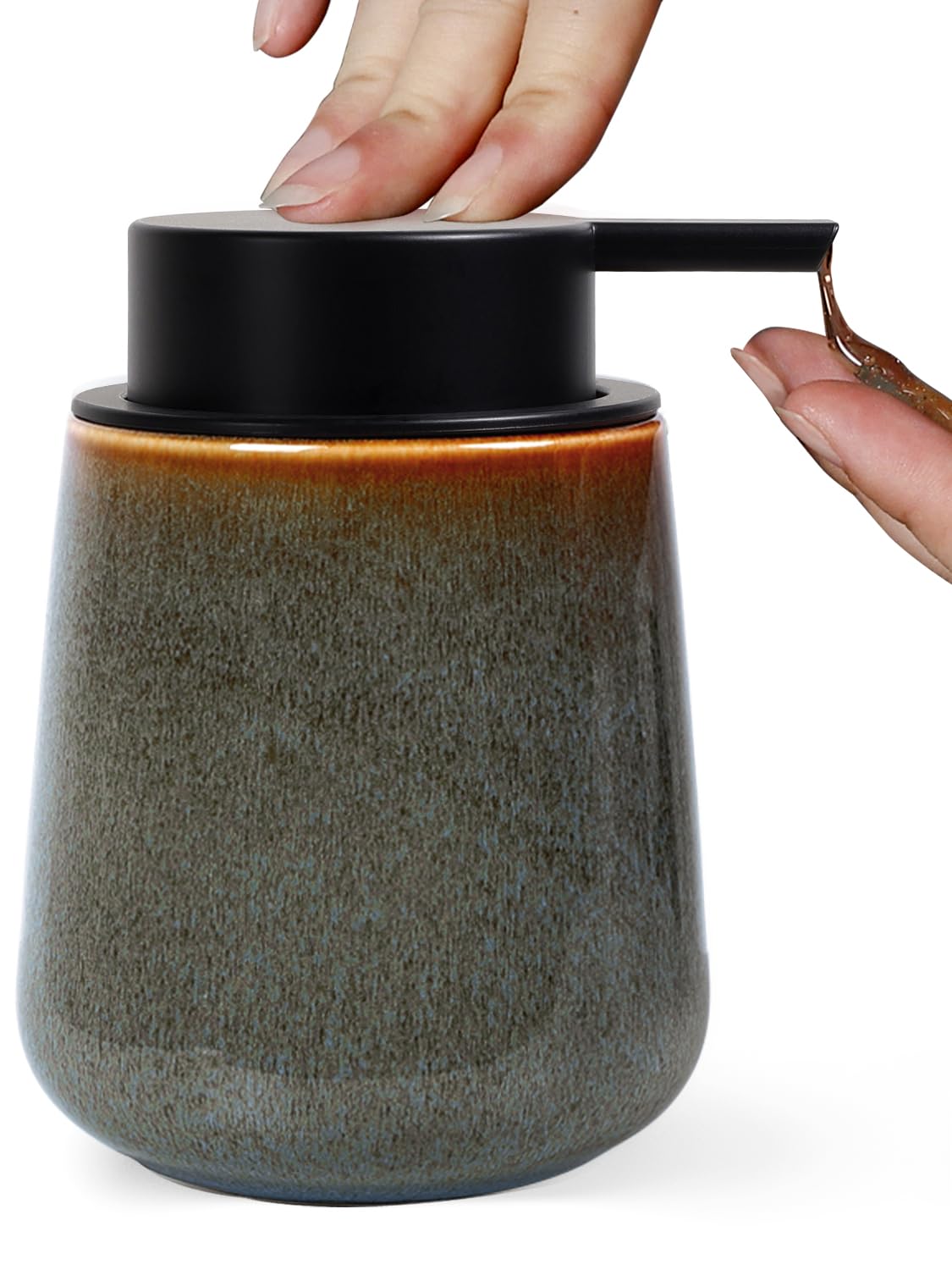 INGOFIN Dispenser per lozione in ceramica, 350 ml, ricaricabile, dispenser di sapone liquido da bagno, moderno dispenser di sapone liquido con pompa, dispenser di sapone per piatti per cucina