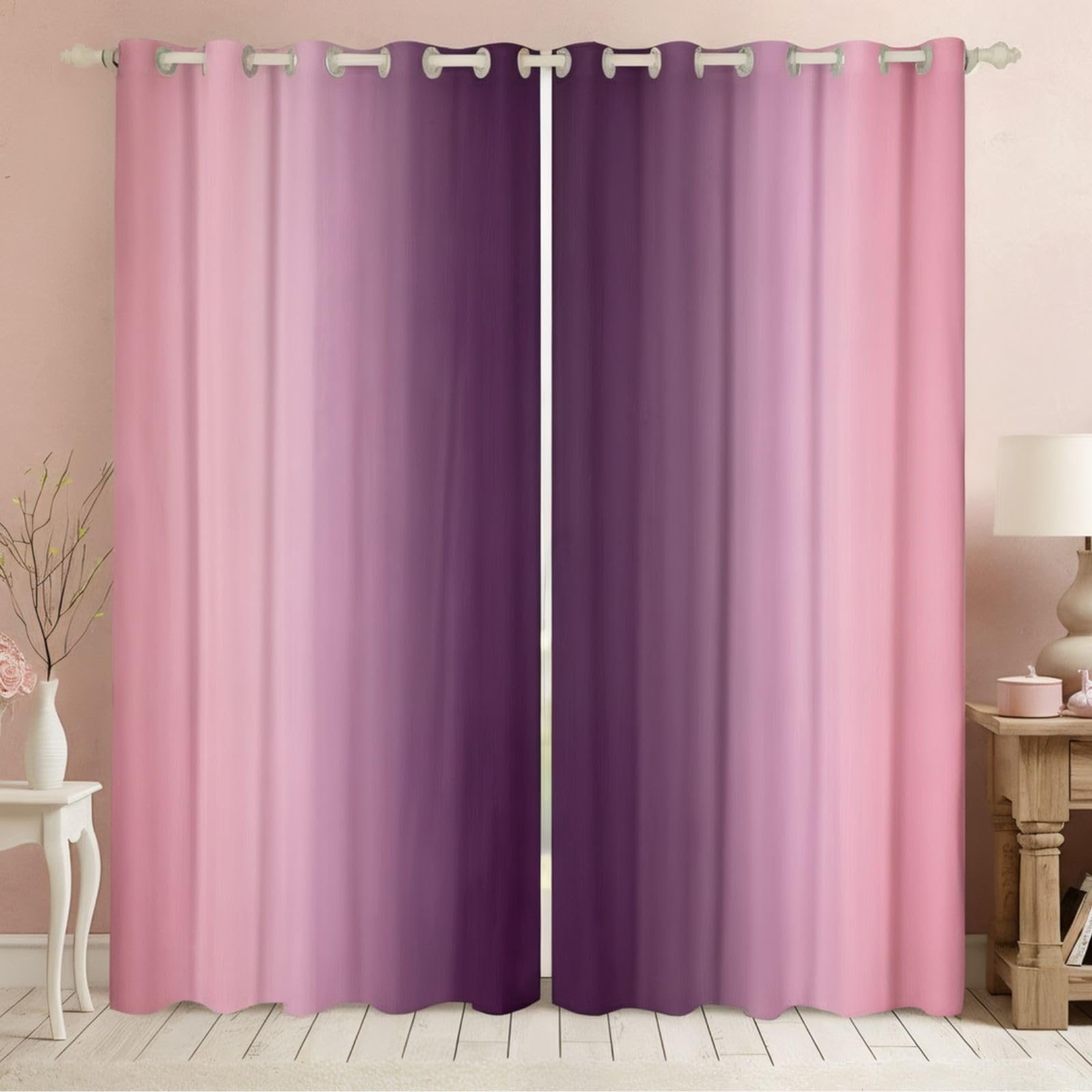 Homewish Pink and Purple Curtains for Bedroom - Rainbow Ombre Blackout Curtains Aesthetic Living Room Decor - Gradient Colorful Curtains & Drapes Abstract Window Curtain 2 Panels 52 x 90 Inch
