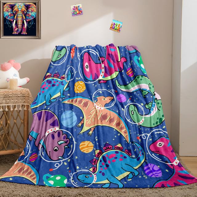 Dinosaur Blanket for Girls - Dinosaur Blanket for Boys - Dinosaur Blanket - Cartoon Dinosaur Throw Blanket Cute Dino Blanket for Kids Teens Adults Soft Purple Blanket for Bed Couch, 80