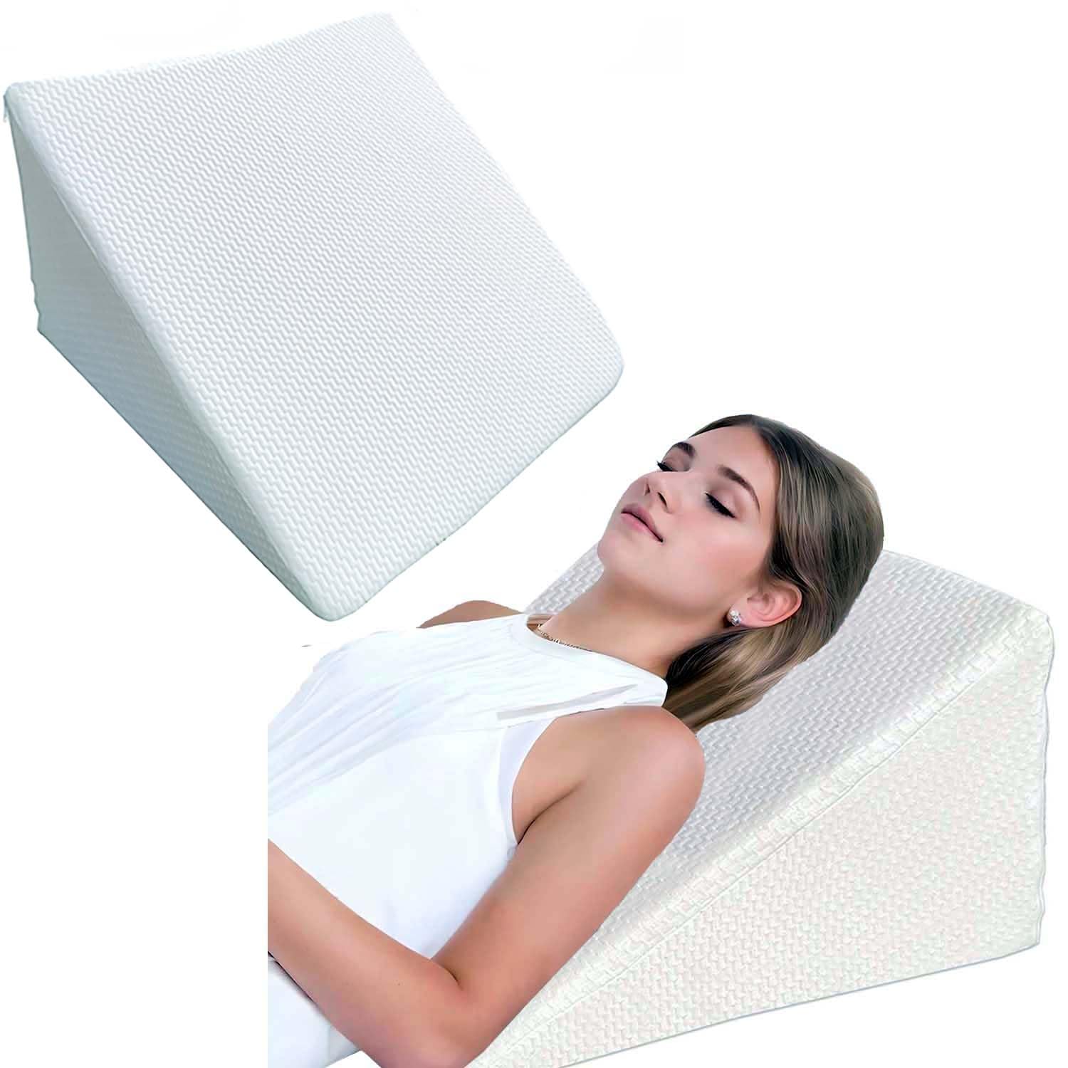 Pinkfairy White Bed Wedge Pillow For Sleeping, 18" Triangle Pillow For Post Surgery, Foam Wedge Pillows For Seniors/Adults, Sleep Apnea For Back Pain Relief, Heartburn, Acid Reflux