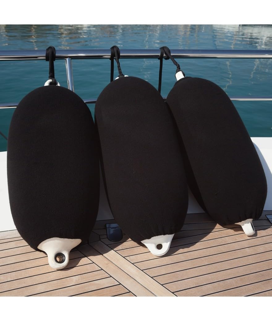 Pack De 2 Fundas para Defensa Náutica Tipo F con Tejido Acrílico Transpirable Y Protección UV para Barco Ajuste Elástico Antimoho Y Alta Resistencia Marina (Negro, F6)
