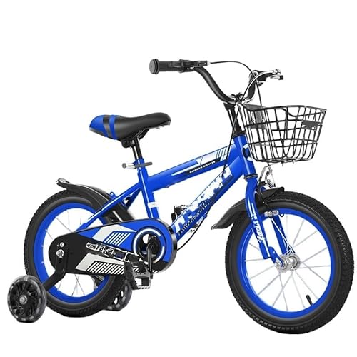 子供用自転車 ,男女兼用,高さ調節可能,補助輪とバスケット付き、組み立て簡単,おしゃれでかっこいい、,4〜12歳向け,12/14/16/18インチ,|幼児用バイク 男女児初心者向け 子供用自転車, 誕生日プレゼントにも最適 (オーシャンブルー 点滅ホイール