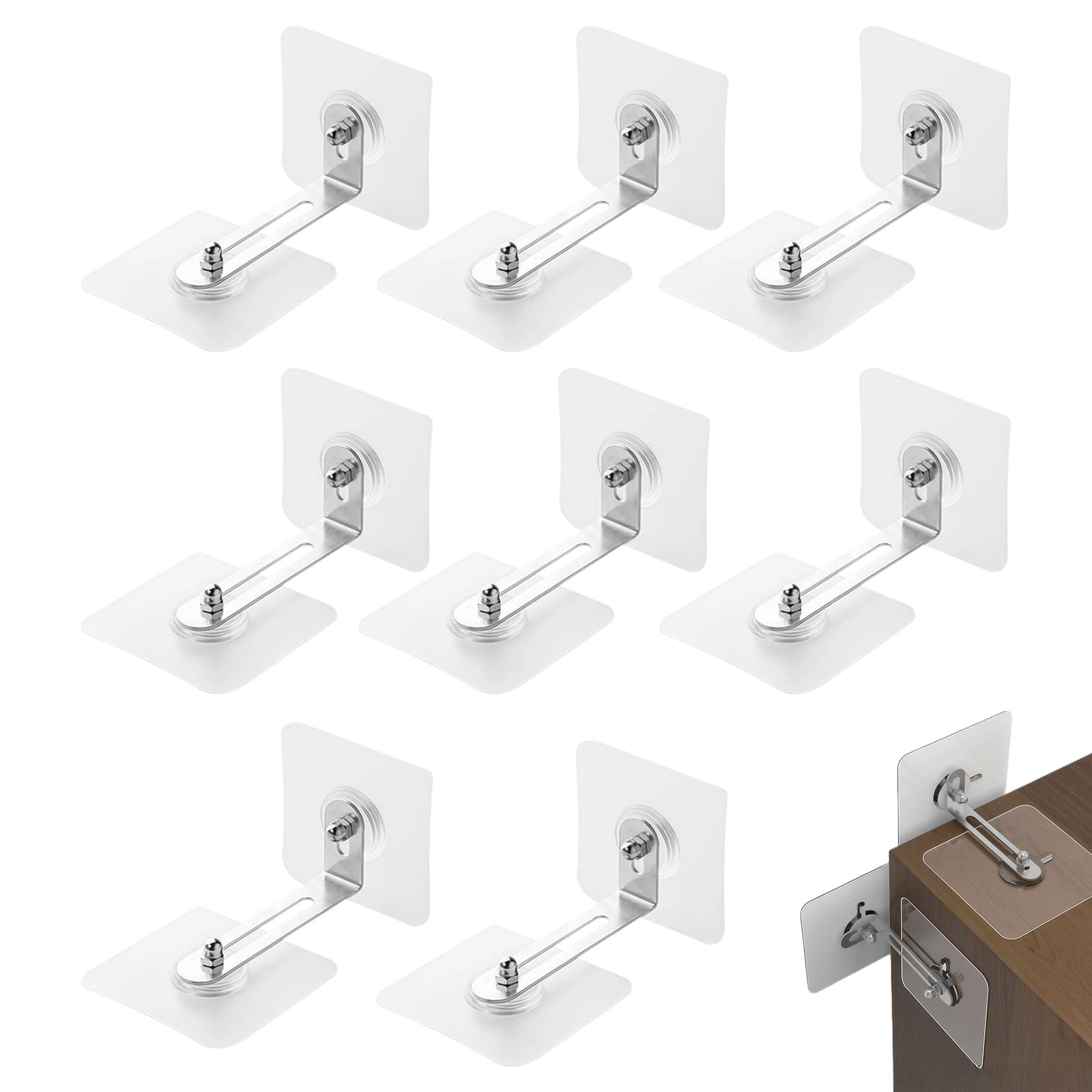 8 PCS Correas de Muebles de Seguridad Antivuelco, Anclajes de Pared Autoadhesivos Sin Taladro con Soportes en Forma de L y Tornillos para Protección de Bebés y Mascotas, Estabilidad de tus Muebles