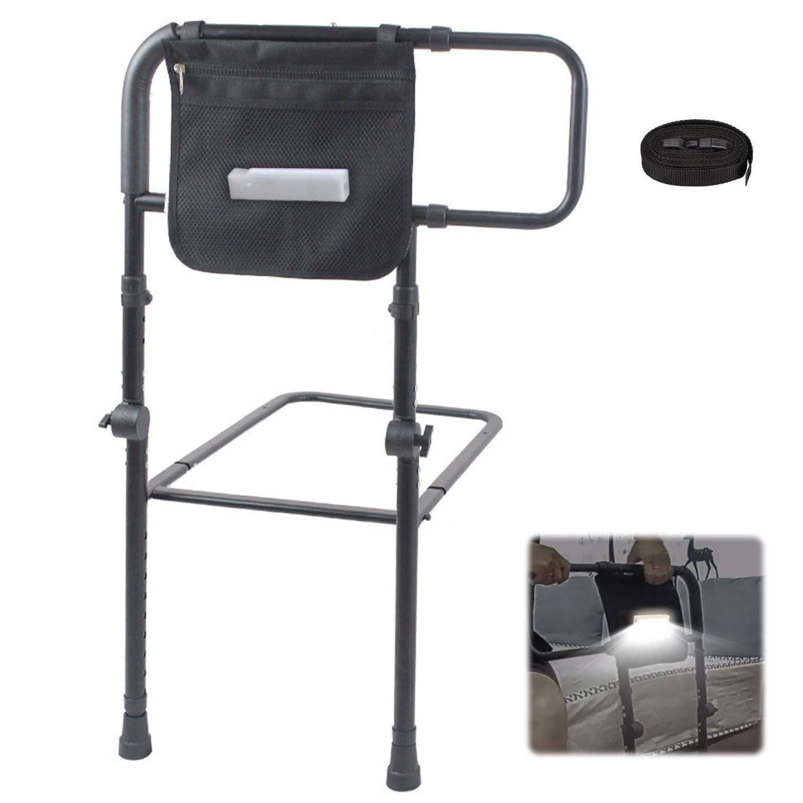 JAOGAUS Letto di supporto con gamba di prolunga, maniglia per letto in piedi, supporto per il letto, supporto per alzarsi, altezza regolabile in altezza, protezione laterale regolabile da 43 a 59 cm