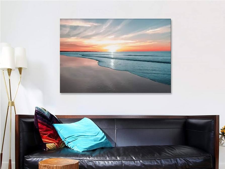 Amazon.co.jp: ビーチキャンバスウォールアート ブルーシーサン