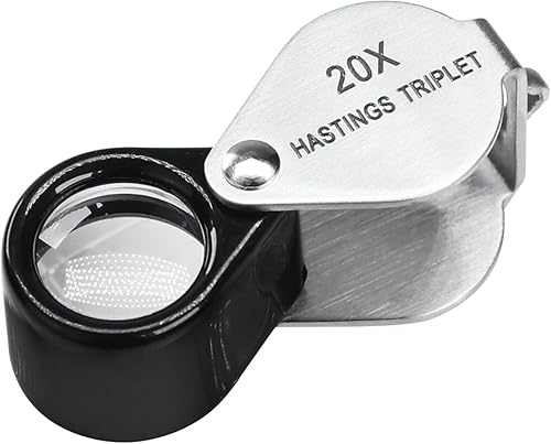 Jewelers - Lupa plegable de 20 unidades, diseño mini de 20 aumentos, lente de cristal óptico, triplete, de acero inoxidable, tamaño de bolsillo,