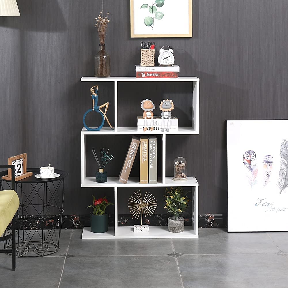 Libreria Scaffale Bianca Ufficio Moderna Contemporanea Bifacciale Divisorio Legno Casa Giorno 70x23.5x96 Autoportante Mensole Scaffali Cubi Muro Design Ingresso Soggiorno-