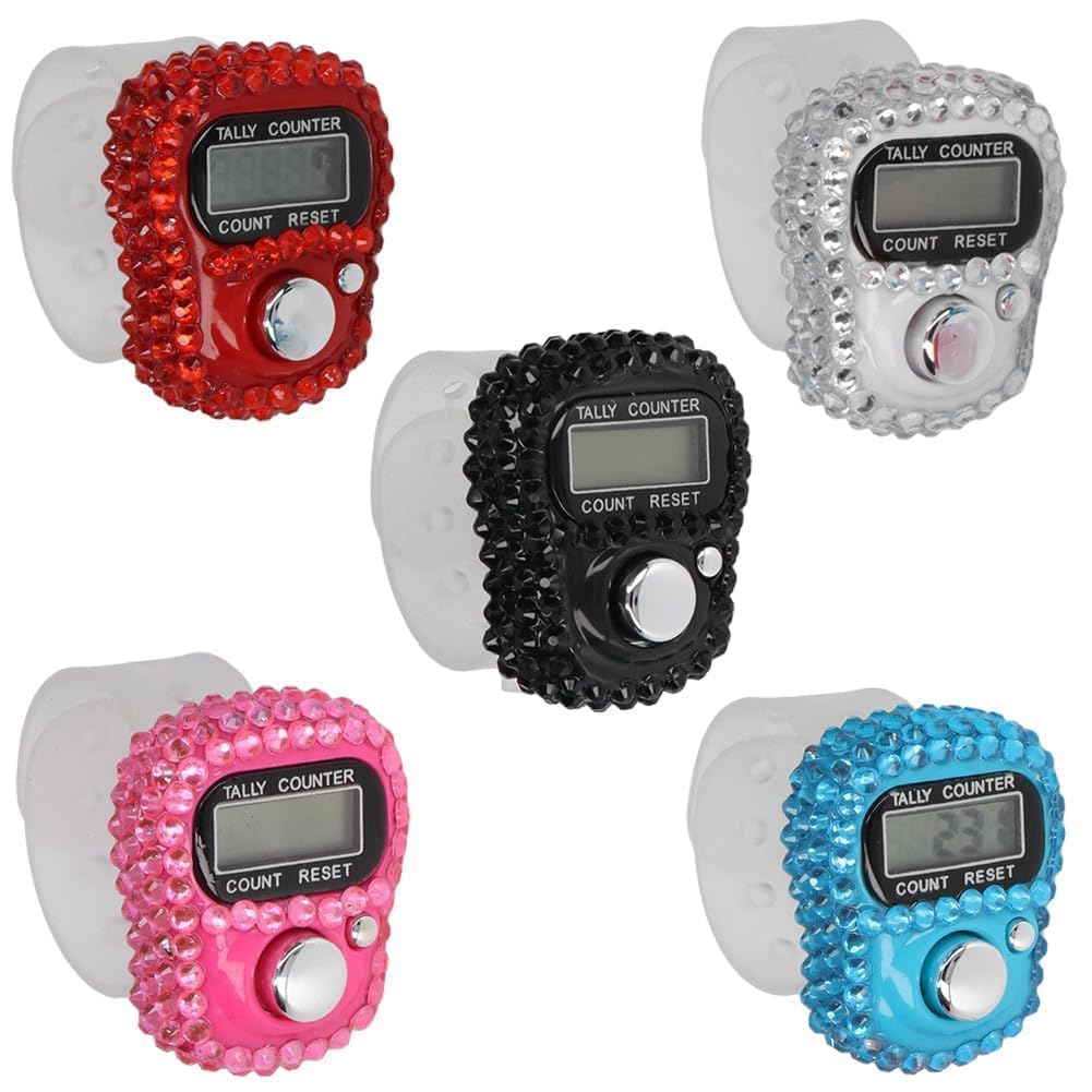Rundenzähler, elektronischer Fingerzähler, 5 Stück, rücksetzbares 5 stelliges LCD Display mit elektronischer Digitalanzeige, Finger Hand Tally Zähler, Rundenzähler für sportliche Aktivitäten,