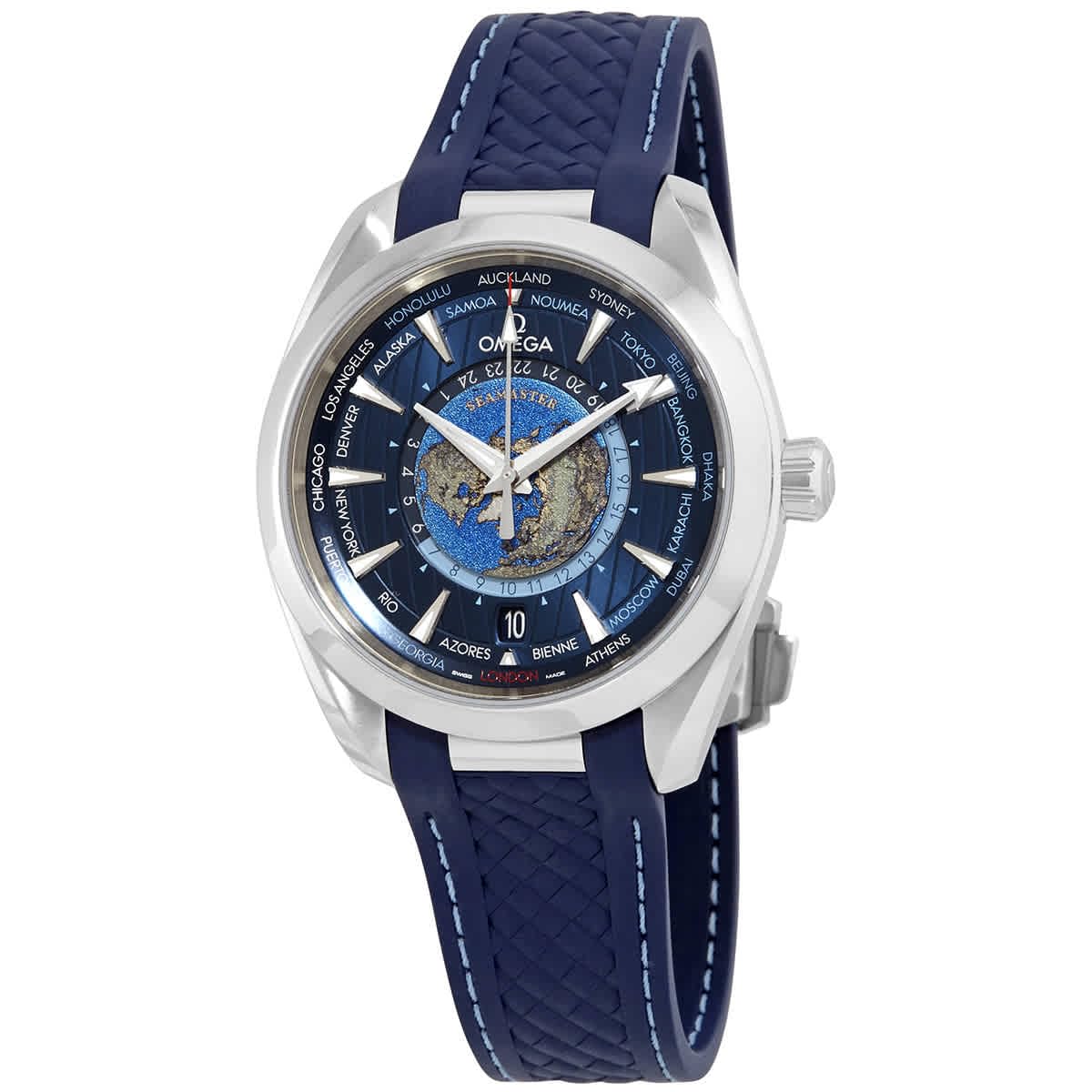 Omega Seamaster Aqua Terra World Time Automatic Chronometer Blue Dial Men's Watch 220.12.43.22.03.001