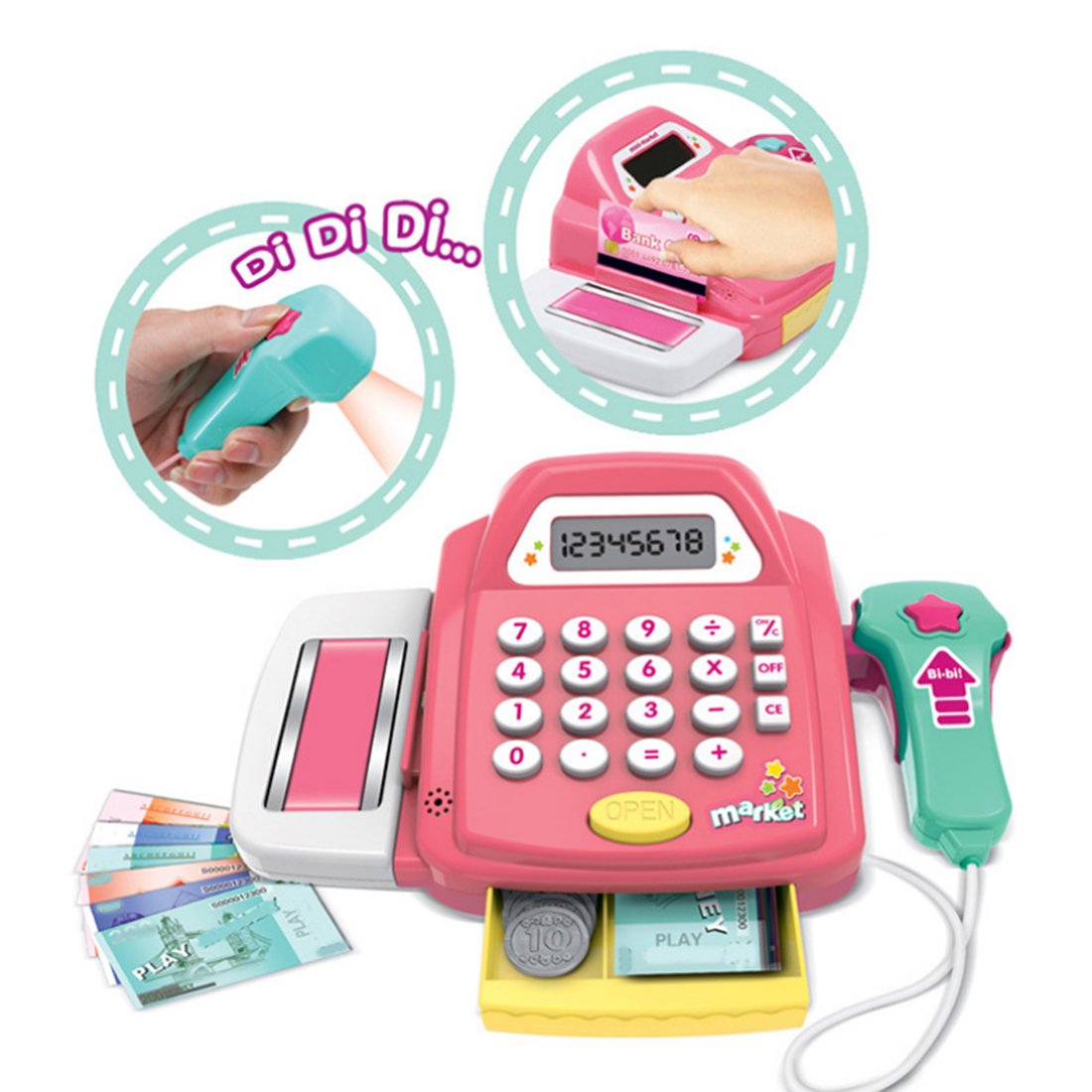 Buy YAKOK Cash Register Kids Cashier Till for Kids with Scanner, Toy