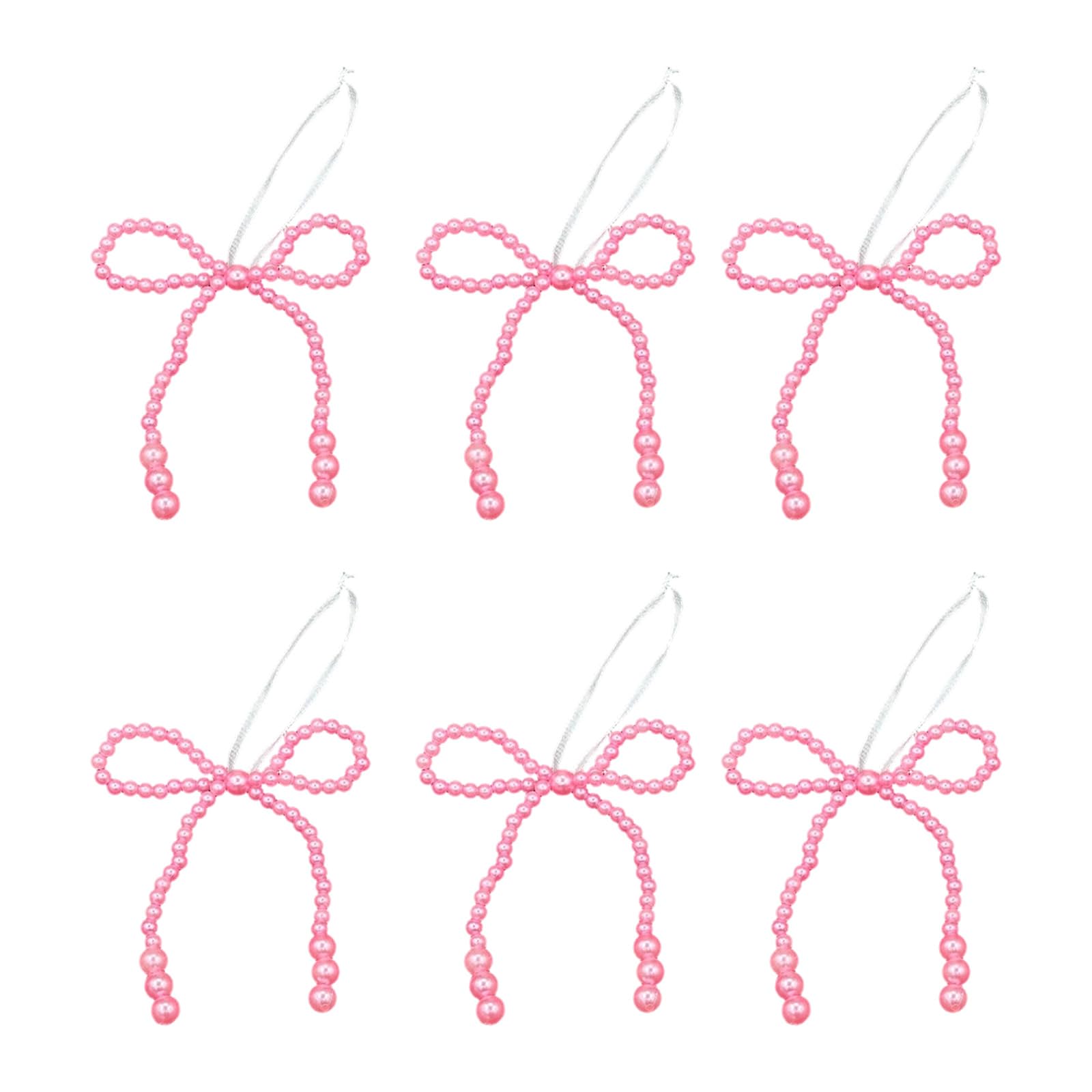 Buxuaaaa 6Pcs Resin Pearls Bowknot Ornament Christmas Tree Decoration for Wreath Holiday Tree Wedding Backdrops and Wrapping Large Pearls Christmas Bowknot