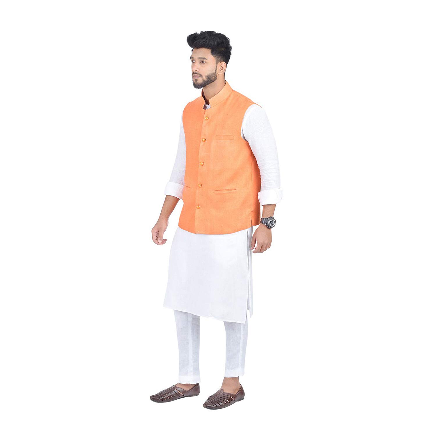 nilima silk Bhagalpuri Handloom Silk Nehru Jacket (Orange, Ns 86_Parent)-picture-18