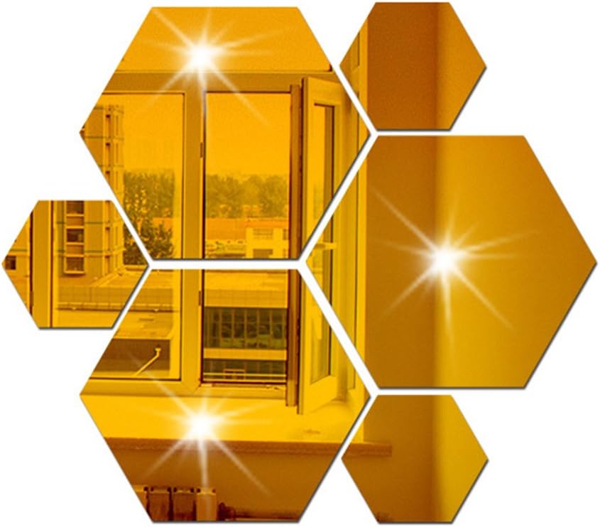 Zafuar Sports Mirror 12 Piece Hexagon Acrylic Mirror Wall Stickers Wall Decor Home Decoration (Gold, 80x70x40mm)