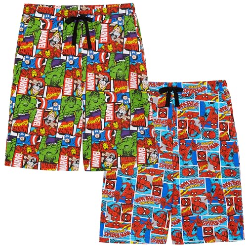 Marvel Lot de 2 Shorts de Détente pour Homme - Spider-Man, Hulk, Captain America, Iron Man et Thor - 100% Coton - M
