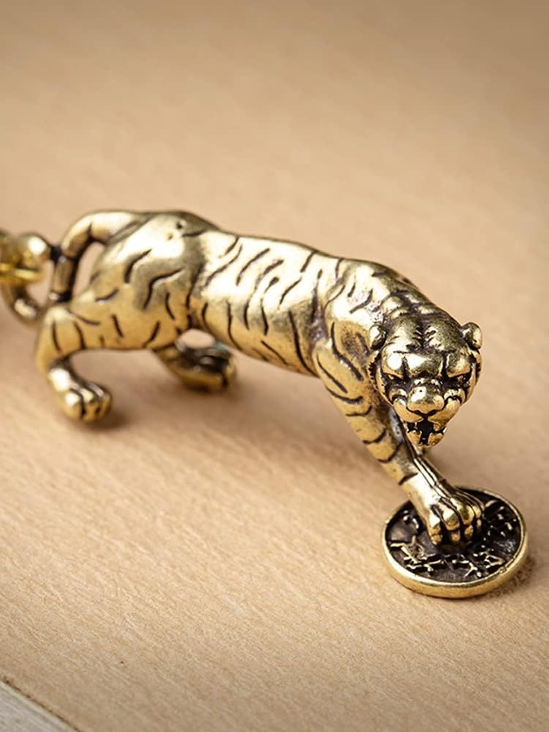 Zawieszka szczęśliwy tygrys z mosiądzu feng shui, brelok do kluczy samochodowych, mały breloczek ozdobny ornament na torbę