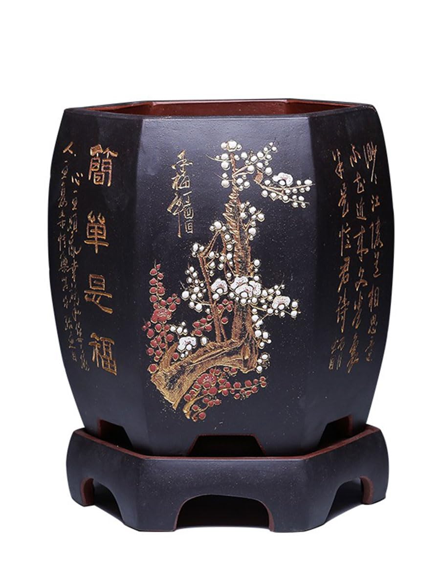Gelasige A Flower Pots Purple Clay Planter Ceramic Living Room Hexagonal Planter Plant Container Outdoor Flower Pots