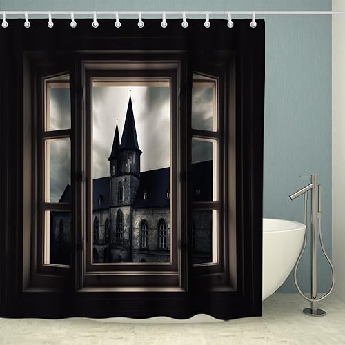Miniatura 2 de Cortina de ducha de fantasía con temática de castillo real, juego de decoración de baño, lavable a máquina, tela impermeable, 72 x 72 pulgadas,