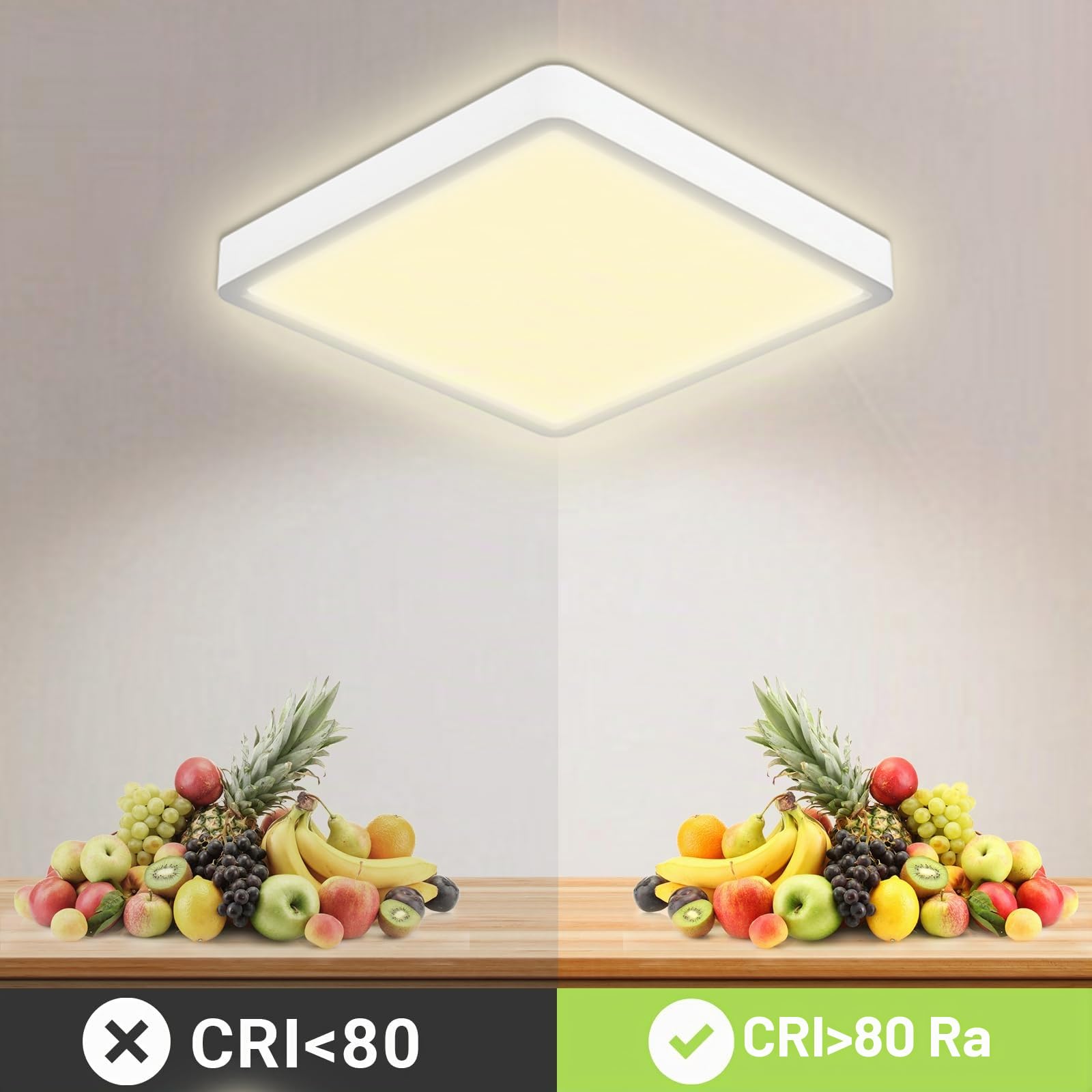 LQWELL® Deckenleuchte LED Deckenlampe, IP44 Wasserfest Badlampe Quadrat Flach 32W 3000K 3400LM Modern Schlicht Lampe Dünn für Wohnzimmer Badezimmer Schlafzimmer Küche Balkon Keller Büro, 400 * 25mm