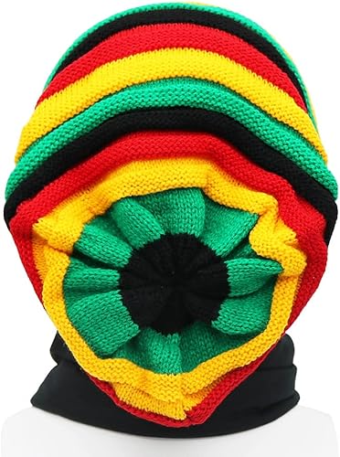 Vista 7 de Gorra unisex de Jamaica Reggae Rasta Slinky Beanie Multicolor a rayas Slouchy Baggie Beanie Skullies Gorro Rasta Hat, Negro