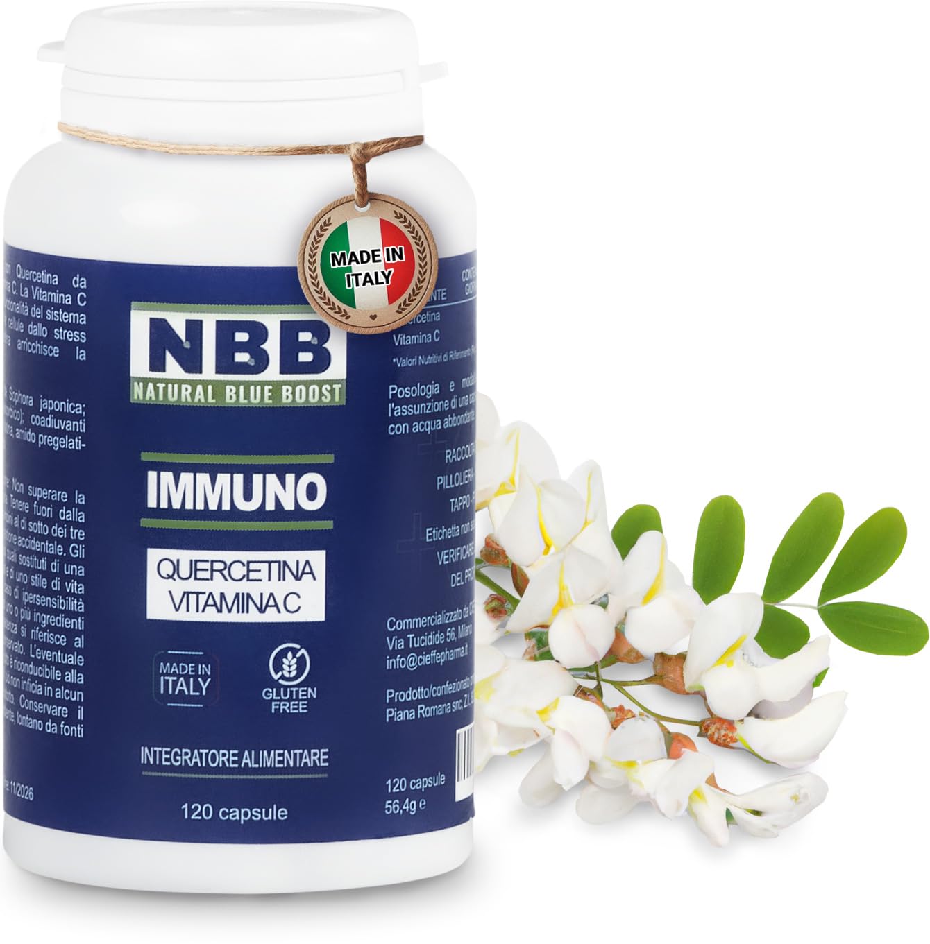 NBB Quercetina e Vitamina C - 120 Capsule - Alto Dosaggio - Integratore per Difese Immunitarie adulti, Antiossidante - Made in Italy - 4 Mesi di Trattamento
