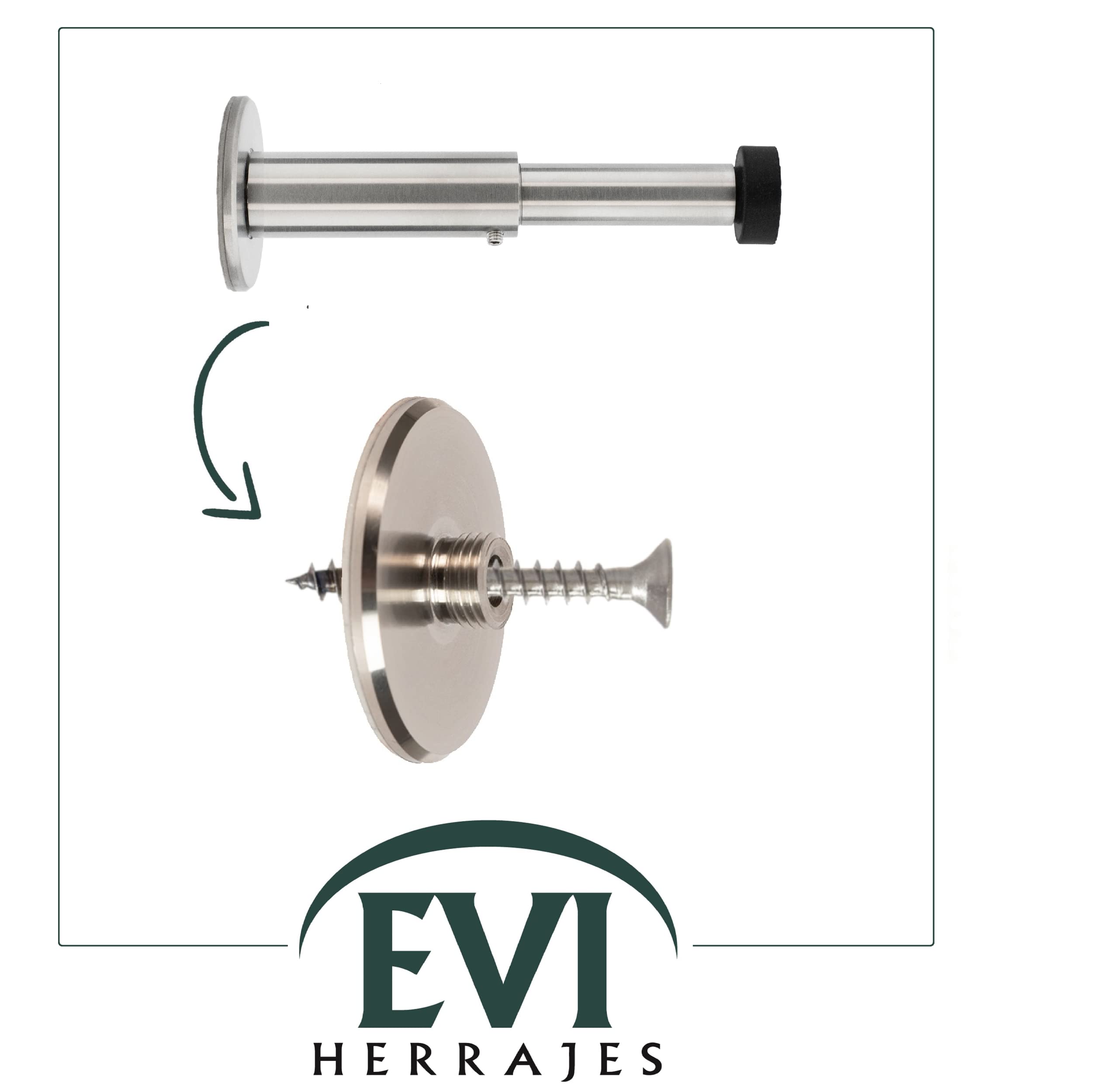 EVI Herrajes|Fermo a parete regolabile da 88 a 128 mm|Doppia installazione, base adesiva o vite | Acciaio inossidabile, silicone naturale e adesivo 3M|Protegge Porte, Mobili e Pareti|040258DUALAM