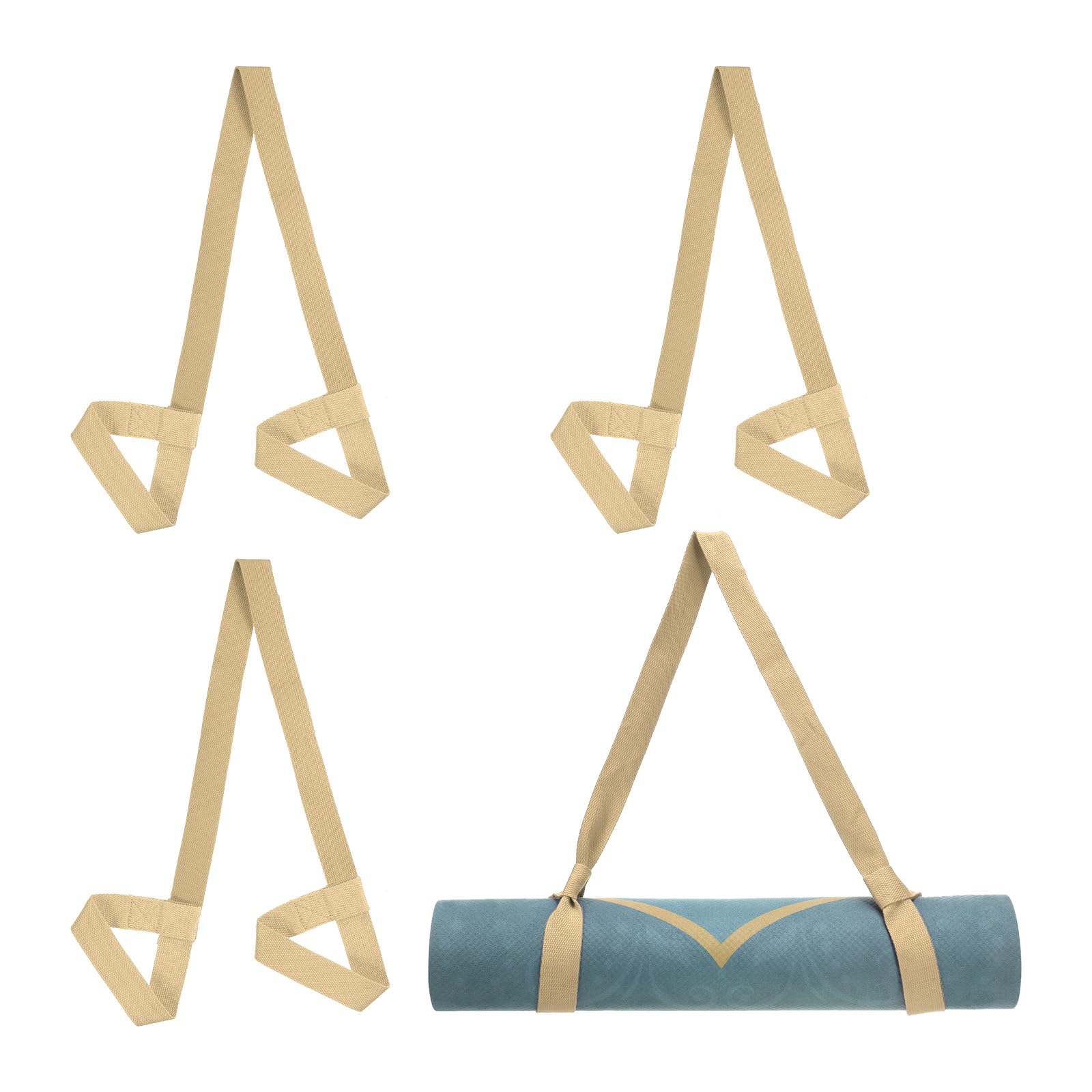 PATIKIL Yoga Mat Strap, 4 Pack Adjustable Yoga Mat Carrier Straps Sling Cotton Anti Slip Mat Holder Stretching Band for Exercise, Khaki