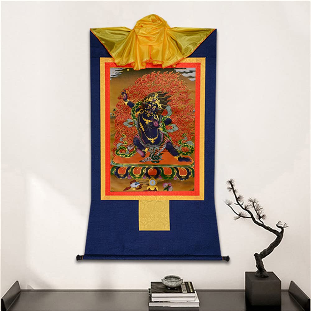 Thangka Buddista Tibetano da Parete, Arazzo Buddista in Broccato Thangka, Vajrapani, Meditazione, Zen, Multicolore, Varie Misure(Yellow,Small(35cm*27cm))
