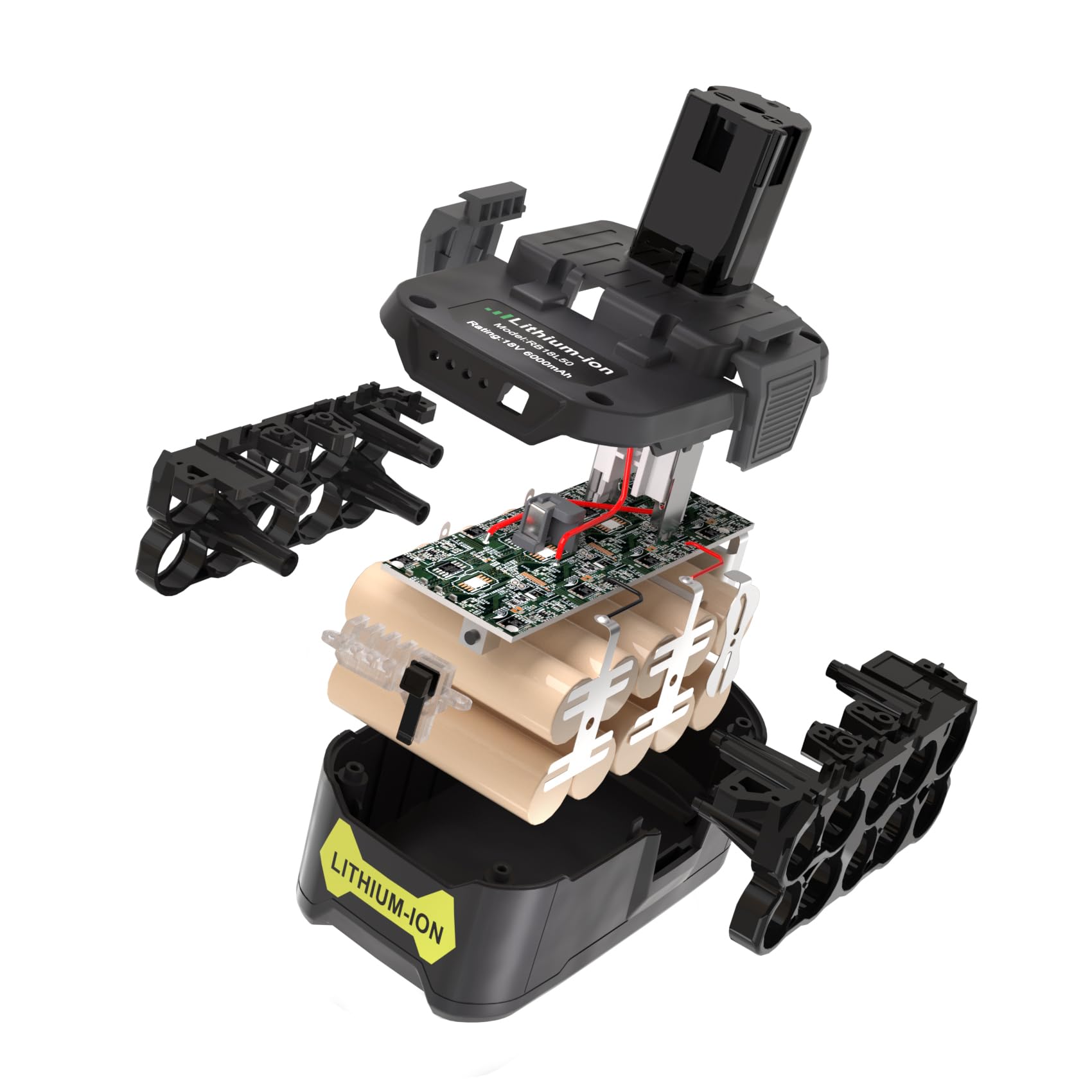 Paquete de 2 baterías de 18 V 6.0 Ah para batería Ryobi de 18 V, batería de litio de 18 V, compatible con batería Ryobi de 18 V, P197, P102, P108, P190, P103, P104, P105, P107, P109, 18 V,