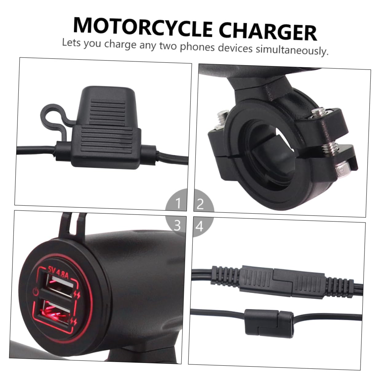 RORPOIR 12/24v Universal Motorcycle Car USB Charger 4.8a Waterproof Scratch-Resistant Abs for All Devices