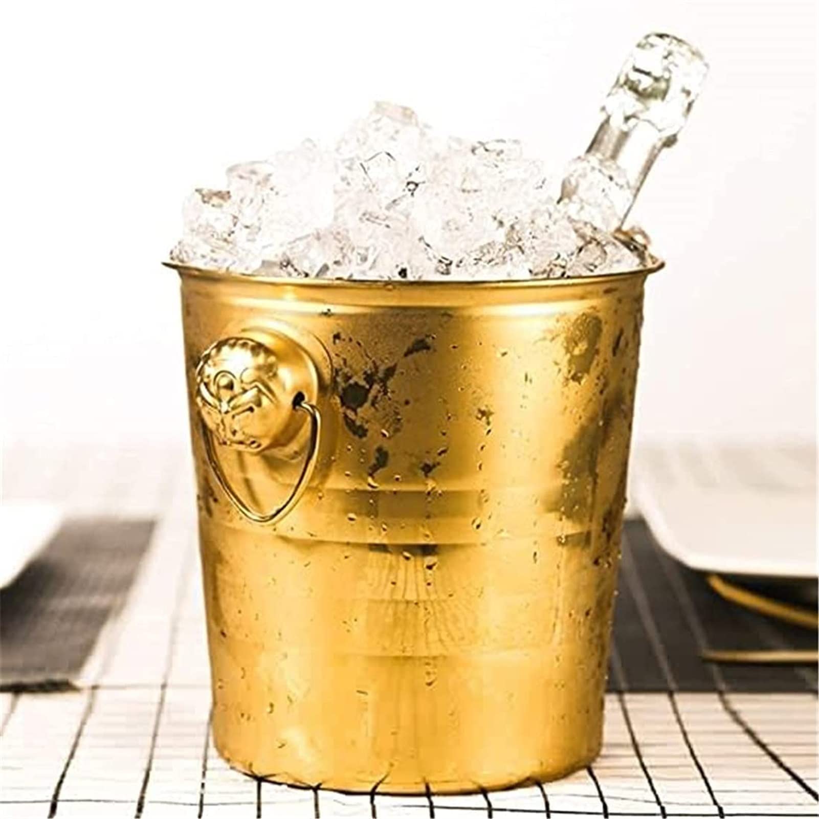Cubo, Cubo de Hielo con Aislamiento térmico de Doble Capa de Acero Inoxidable, Cubo de Hielo Grueso, Incluye Cubo de Hielo, Pinzas, Tapa, Almacenamiento en frío de Larga duración para Vino,