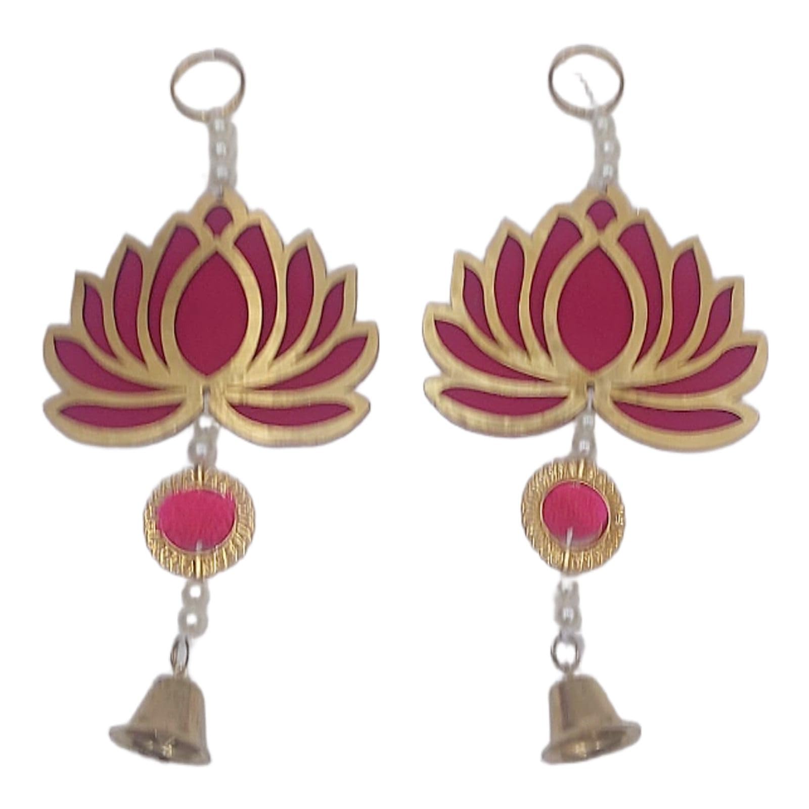 Shubh Laabh Hanging Shubh Laabh/Shubh Labh Decoration - Vibrant Multi-Color Wall Decor for Diwali Celebration, Multicolour Shubh Labh with Bell Design (Shubh Labh Lotus Pink)