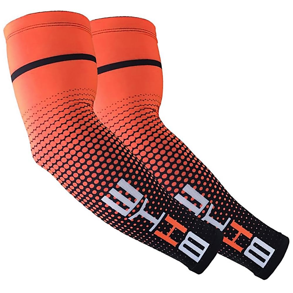 Icolofun Men's Orange-Red Arm Sleeves For Wo Compression Uv Protection Gaming Sleeve To Cover Arms, Anti-Slip Tattoo Cover Upf 50+ Sun Sleeves For Golf, Cycling, Cricket, Running, Driving, Hiking