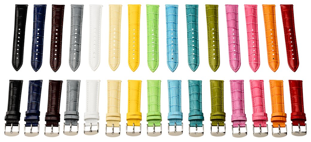 Clockwork Synergy - (Set of 15) 2 Piece Ss Leather Classic Croco Grain Interchangeable Replacement Watch Band Strap 20mm - Men Women