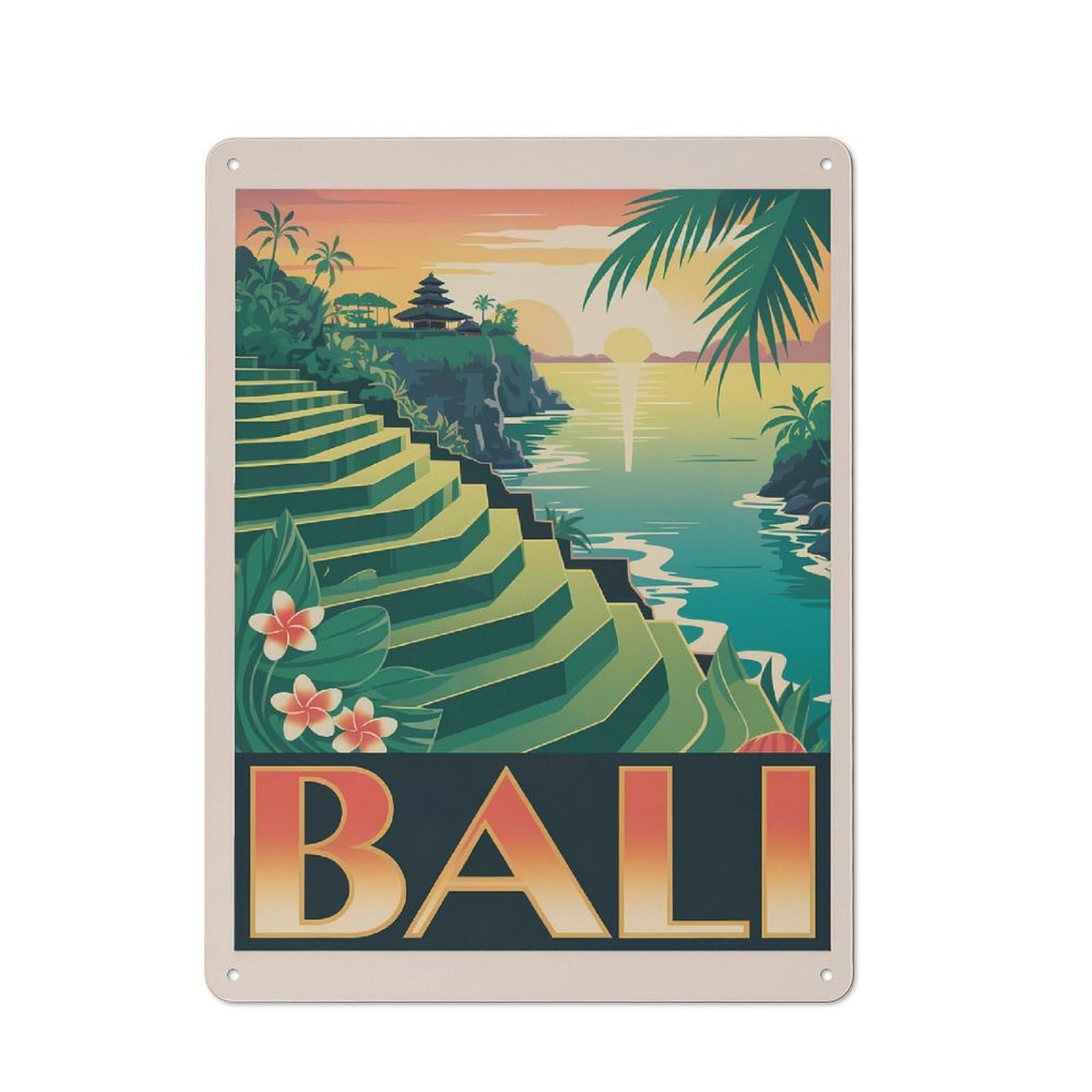 Junmoney Style-3 Bali Travel Retro Tin Wall Plaque 40X30cm For Hobby Room Or Studio, For Garage, Workshop And Man Cave Decoration
