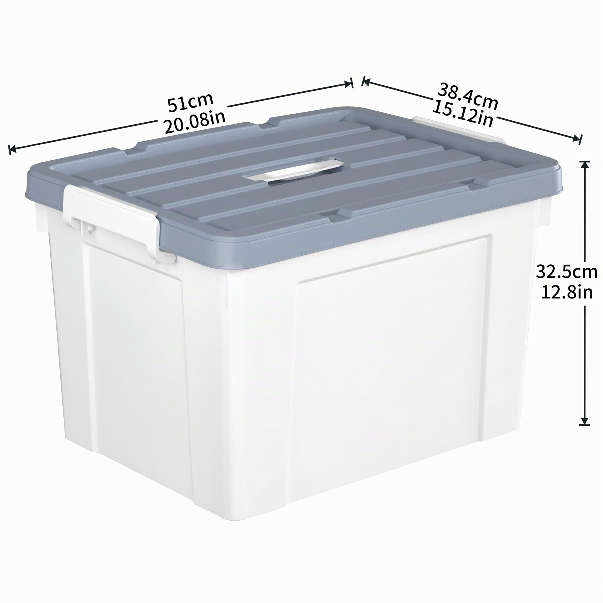 Cetomo 45L*4 Caja de Almacenamiento con Asa, Caja de Plástico con Tapa y Cierre Seguro, Contenedor de Almacenamiento Grande, Duradera, Apilable, Resistentes, Blanco, Paquete de 4 de 45L