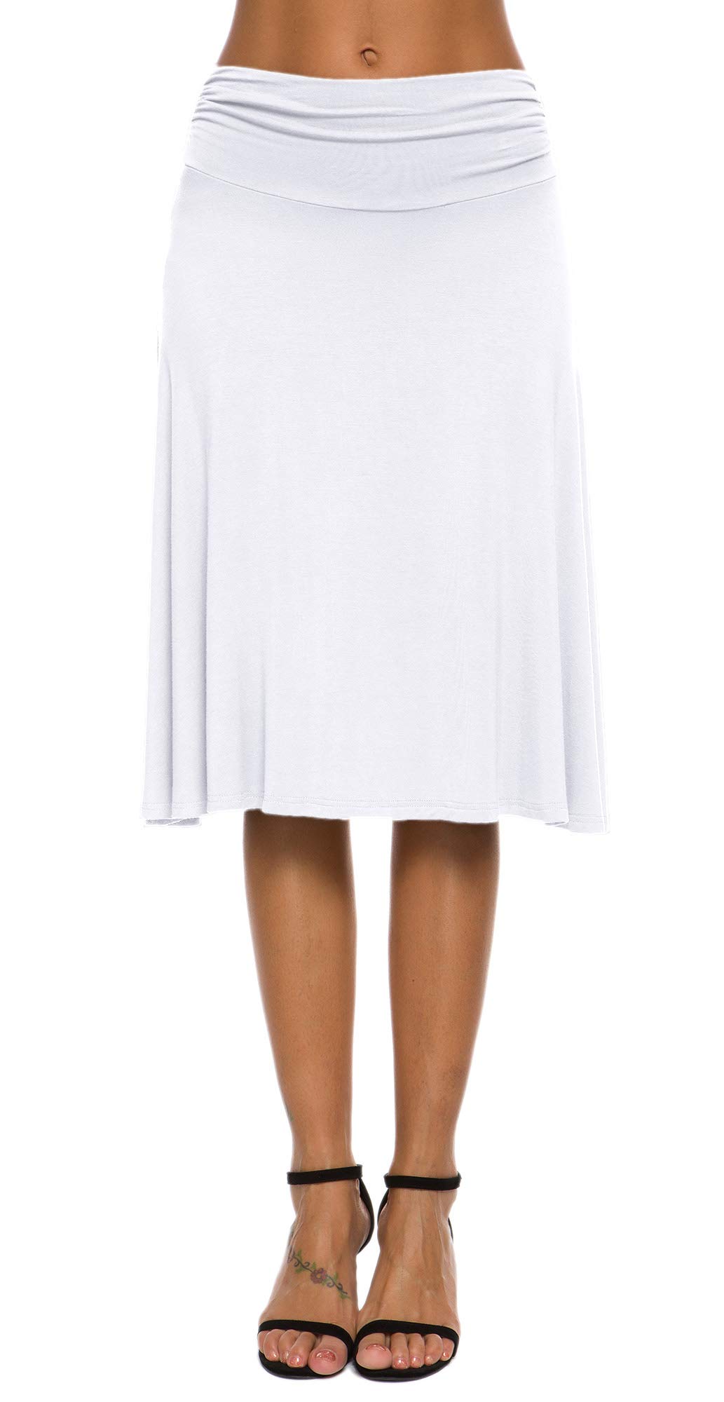 EXCHIC Femme Élégant Taille Elastique A-Ligne Yoga Jupe Solide été Midi Jupe