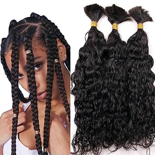Bulk Human Hair for Braiding Water Wave Unprocessed Brazilian No Weft Hair Extension for Micro Braids 100g 1Piece(10Inch 3Bundle, Natural color)