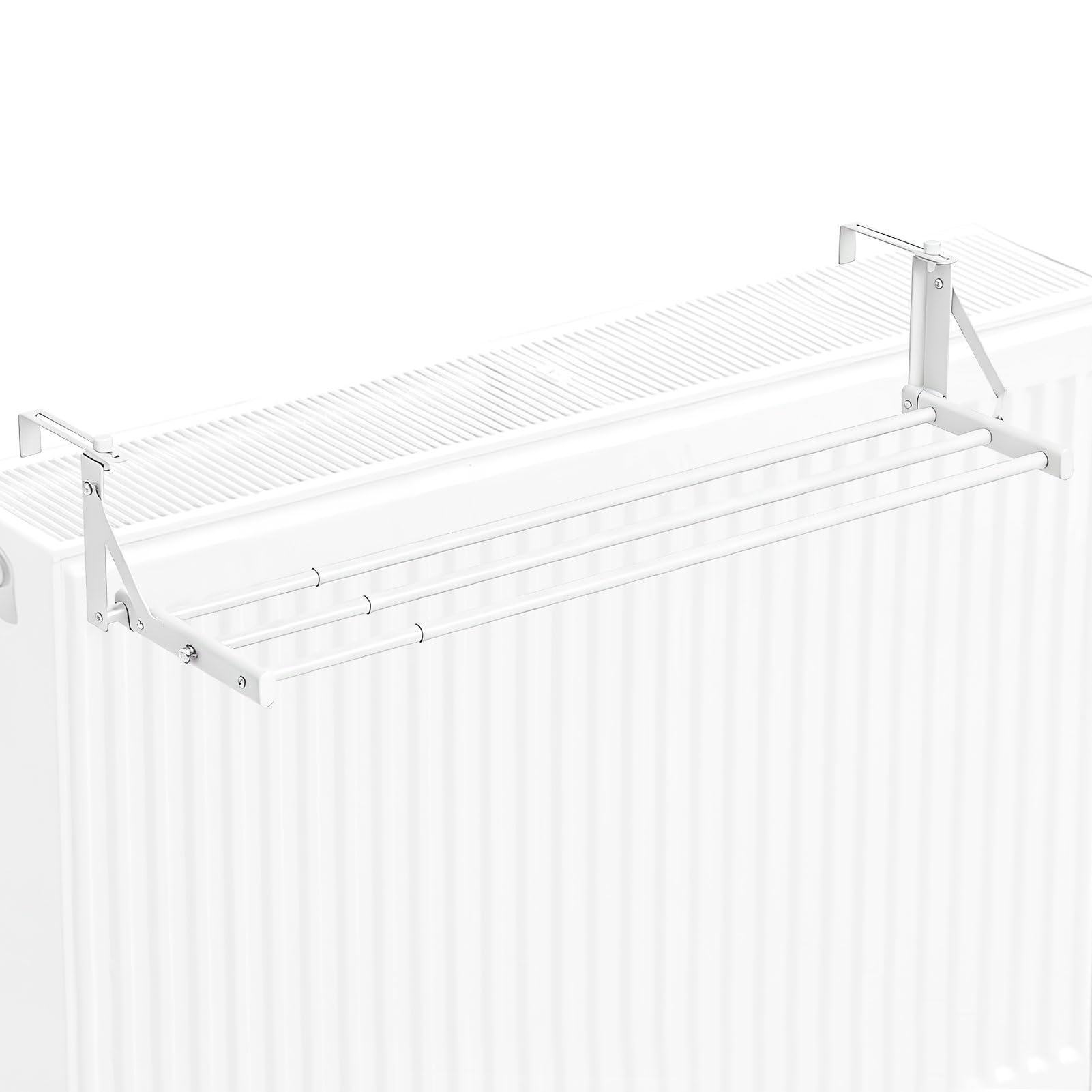 Porte-serviettes radiateur, blanc, porte-serviettes chauffant, porte-serviettes pour radiateur sans perçage, étendoir à linge radiateur, sèche-linge, distance murale réglable : 0 à 12,5 cm (D)