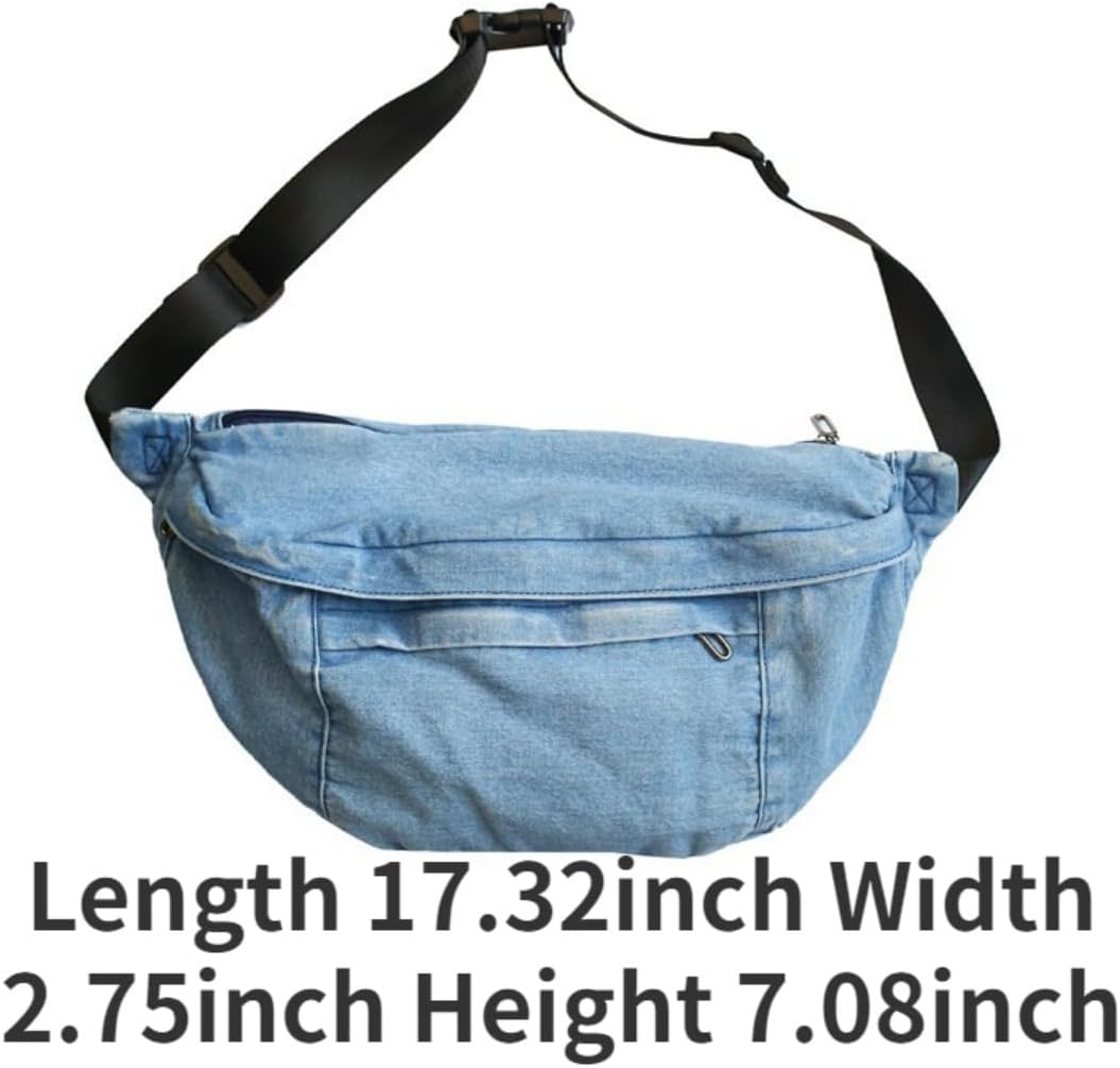 Denim Large capacity Fanny Packs for Women Men, Fashion Waist Bags Waterproof Small Crossbody Belt Bag Bum Bag with Adjustable Strap For Outdoor (Blue 2)