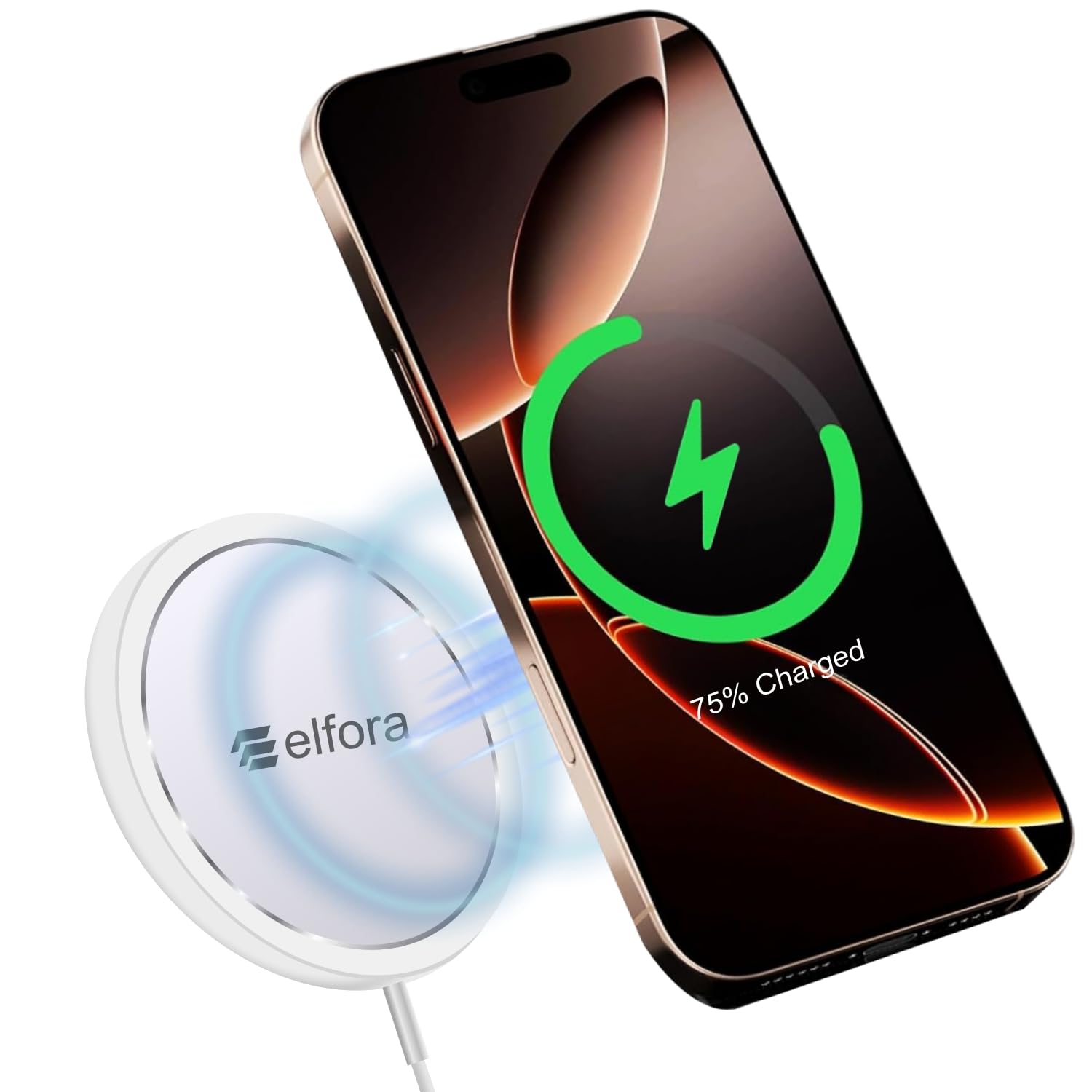 Elfora 15W MagSafe Wireless Magnetic Charging Pad | Compatible for iPhone 16|16 Pro|16 Plus|16 Pro Max|15|15 Pro|15 Plus|15 Pro Max|14|14 Pro|14 Plus|14 Pro Max|13|12 and All Qi Devices (White) Elfora 15W MagSafe Wireless Magnetic Charging Pad | Compatible for iPhone 16|16 Pro|16 Plus|16 Pro Max|15|15 Pro|15 Plus|15 Pro Max|14|14 Pro|14 Plus|14 Pro Max|13|12 and All Qi Devices (White)