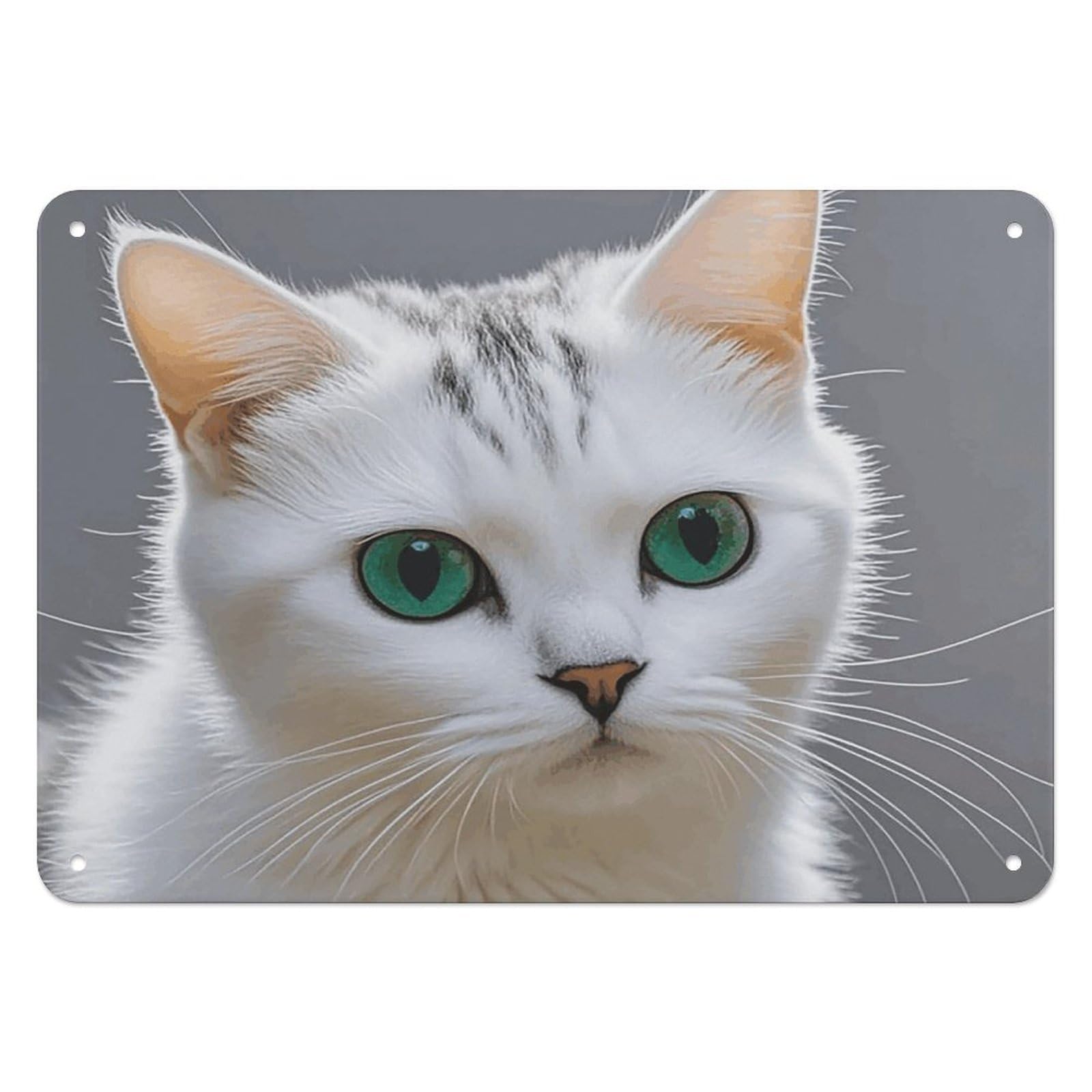 Fekiloot Style Cute White Cat Wall Decor Iron Painting Metal Sign