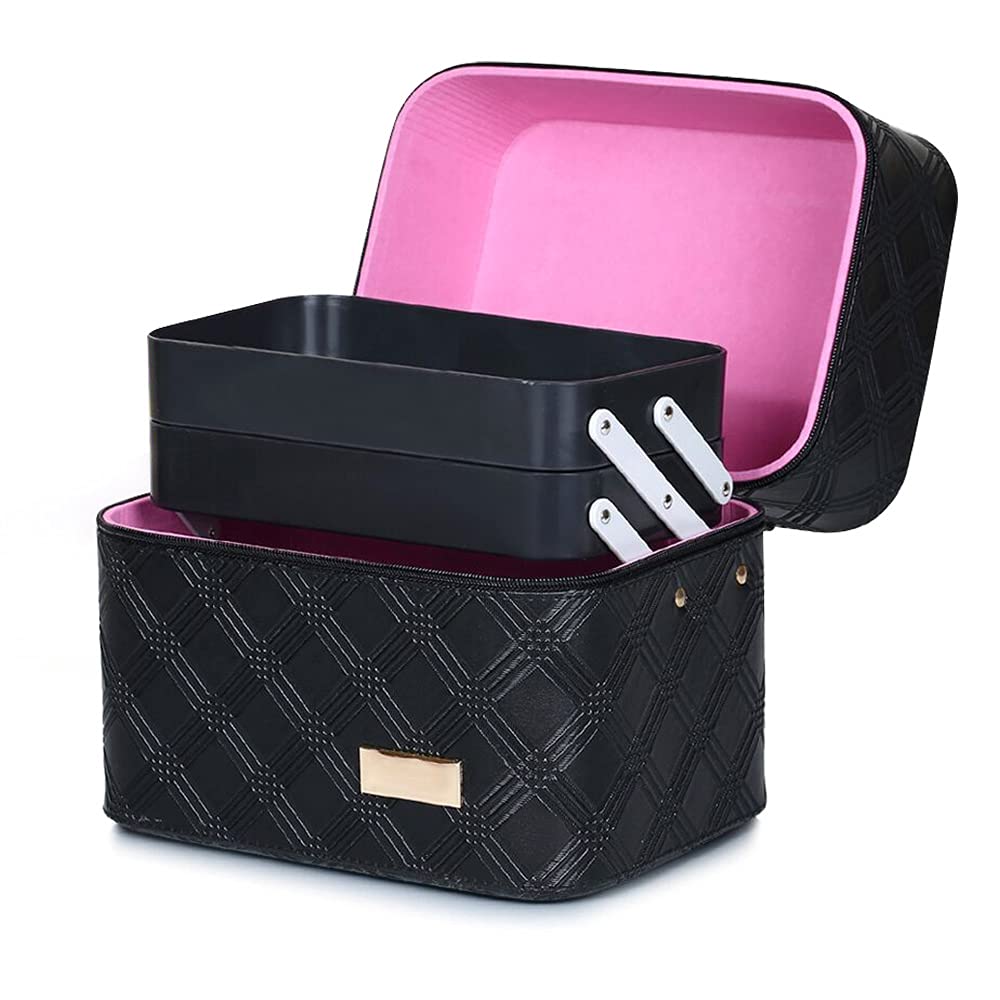 Hotrose Extra Large Space Storage Beauty Box Make up Nail Jewelry Cosmetic Vanity Case (Black 1)