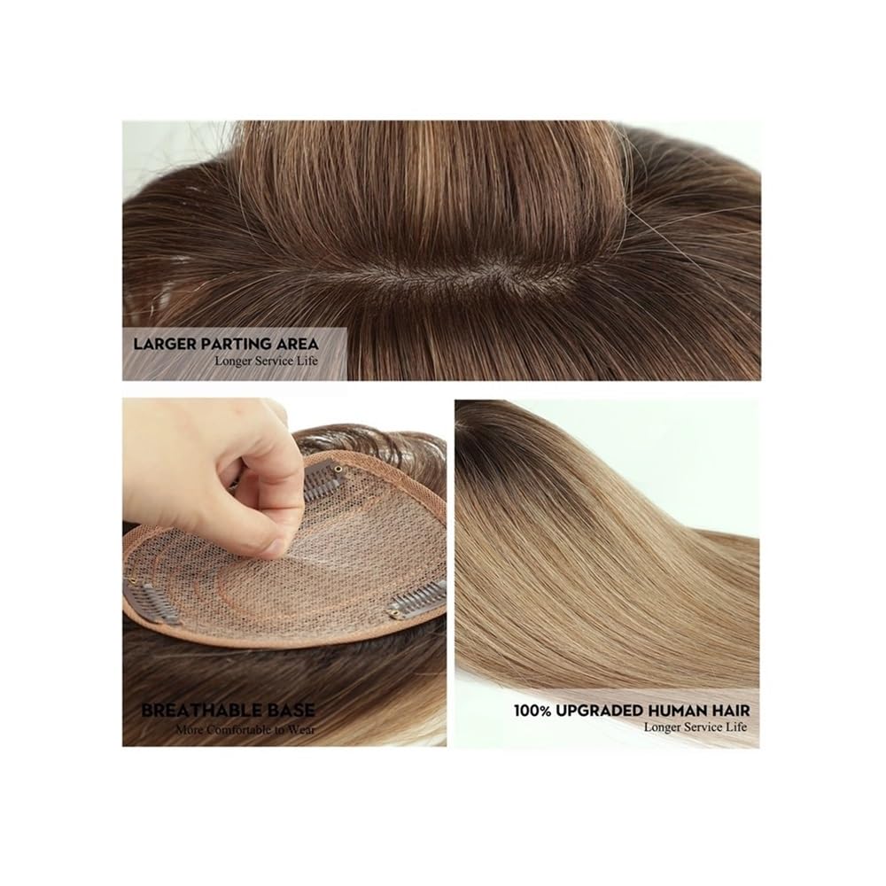 3"x5" pelucas de cabello humano con flequillo, base de seda, piezas de clip, pelo liso para mujeres, extensión de cabello agrega volumen al cabello (marrón oscuro oscuro)