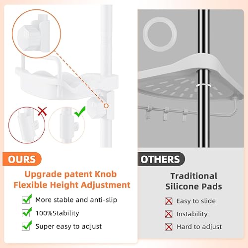 Miniatura 3 de Organizador de Ducha de Esquina con Barra de Tensión de 32 a 122 pulgadas, Todo Blanco, Estantes de Ducha Inoxidables Sin Taladro para Baño, Bañera,