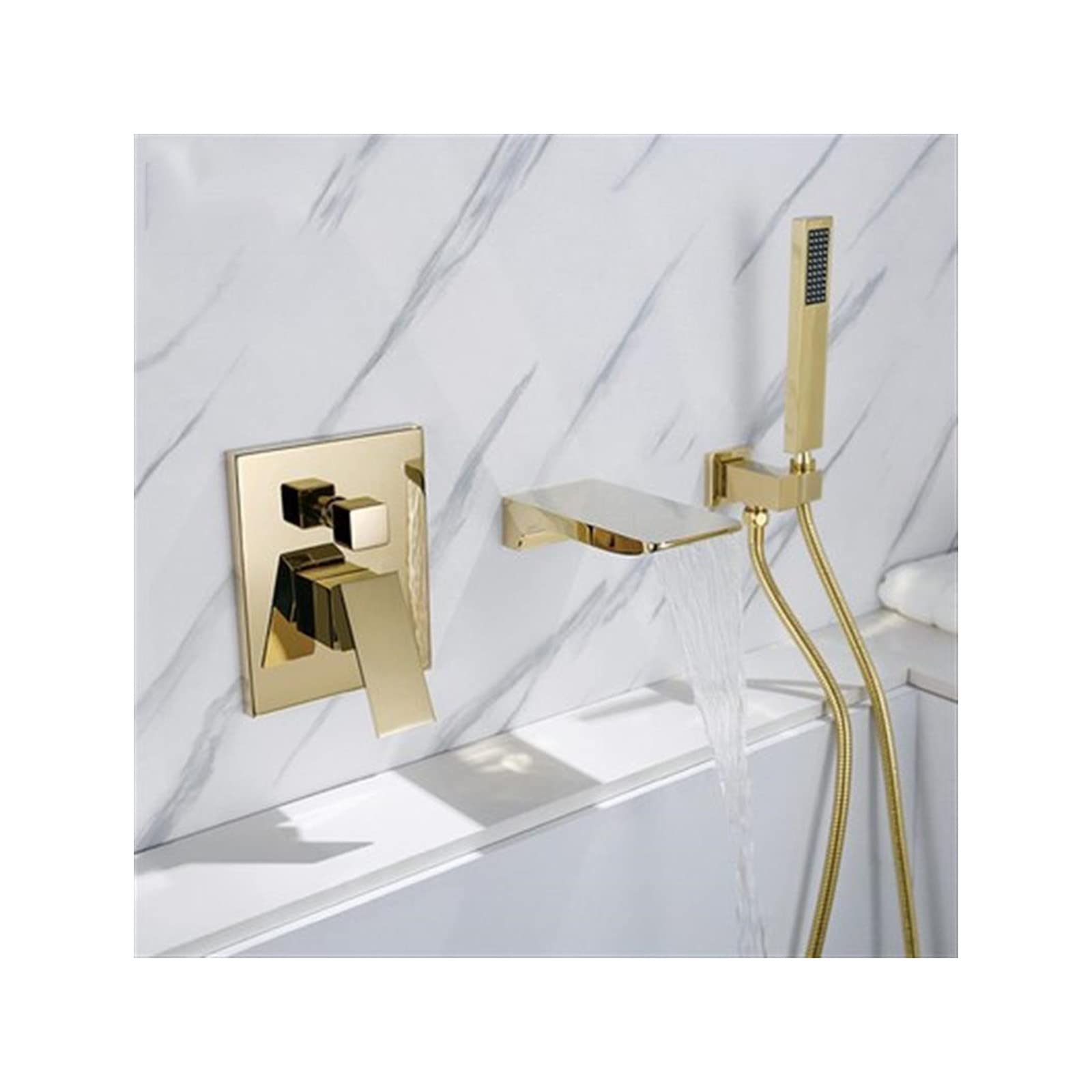 JYBNBBE Bathtub Faucet Wall Mounted Bath Tap Set, Brass Waterfall Tub Mixer Tap Hot and Cold Water Tub Filler with Hand Shower Tub Tap,Titanium (Titanium)