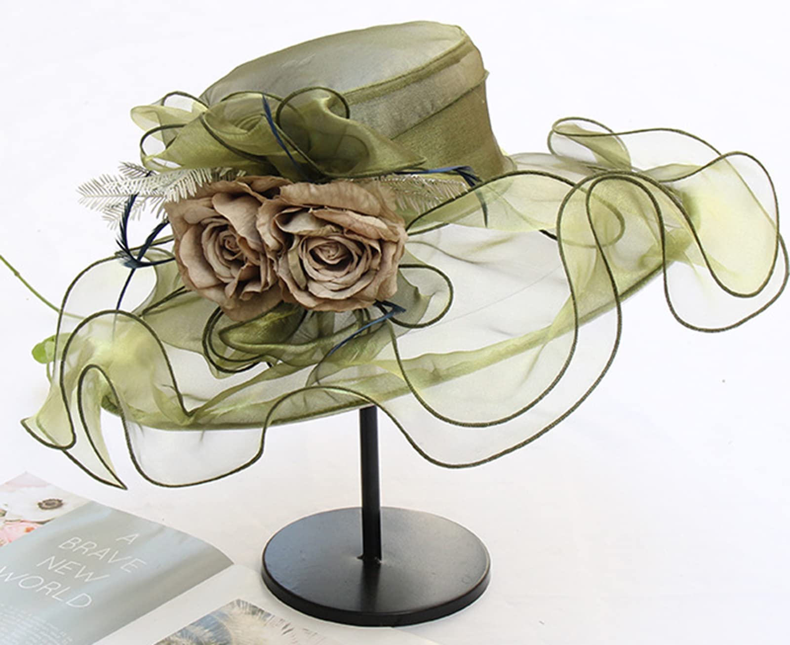 ORIDOOR Women Organza Fascinator Church Derby Hat Floral Tea Party Wedding Hat