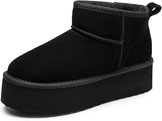 Platform Mini Boots for Women Suede Genuine Leather, Classic Winter Ankl...