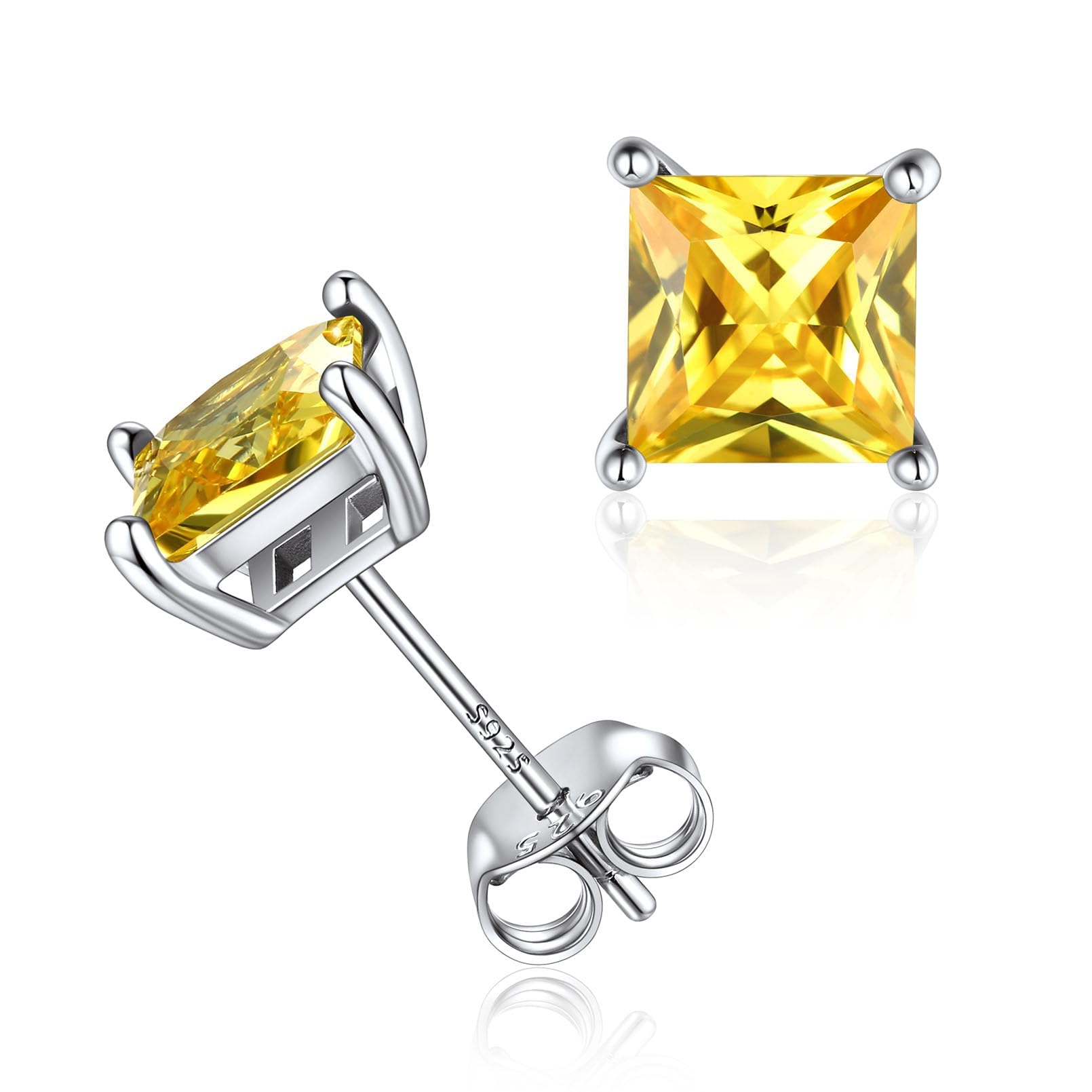 925 Sterling Silver Earrings Sparkling Heart/Round/Princess Cut Birthstone Earrings for Women Birthday Jewelry with Gift Box