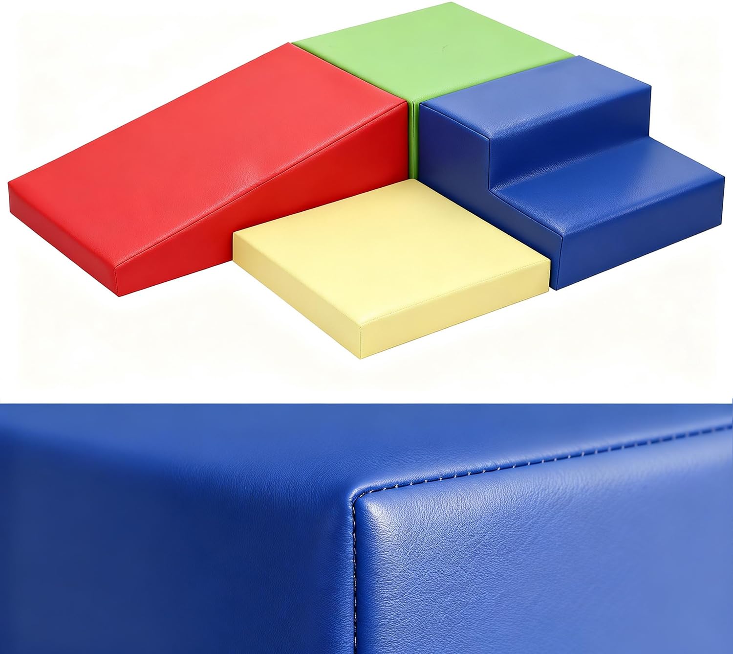 4-Piece PU Leather Baby Foam Climbing Blocks for Toddlers - Soft Play Climbing Toys for Toddlers - Foam Climbing Set for Crawling and Sliding Indoor (Red Yellow Blue)